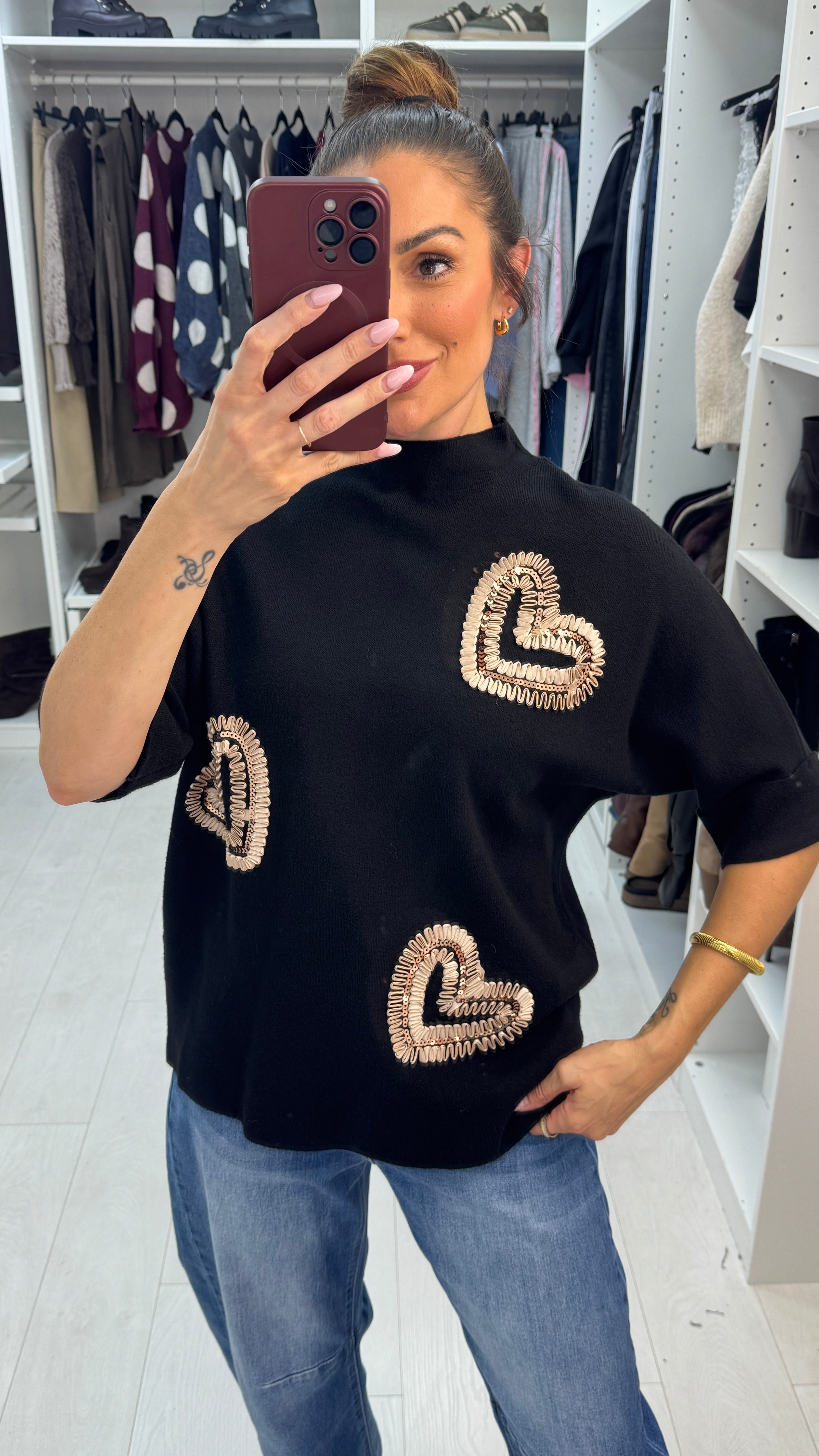 Vania Embellished Heart High Neck Jumper