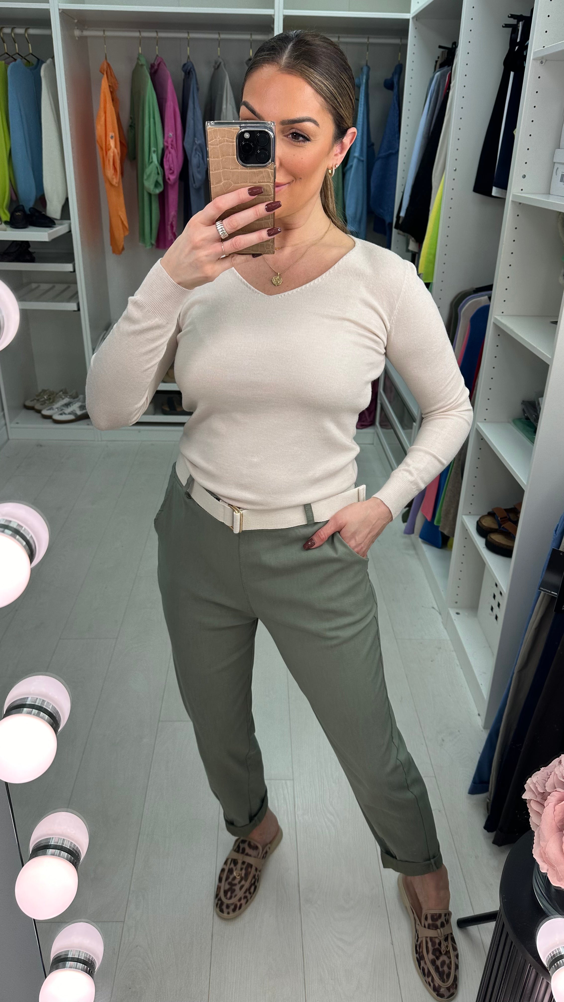 Amor Plain Magic Fit Belted Trousers