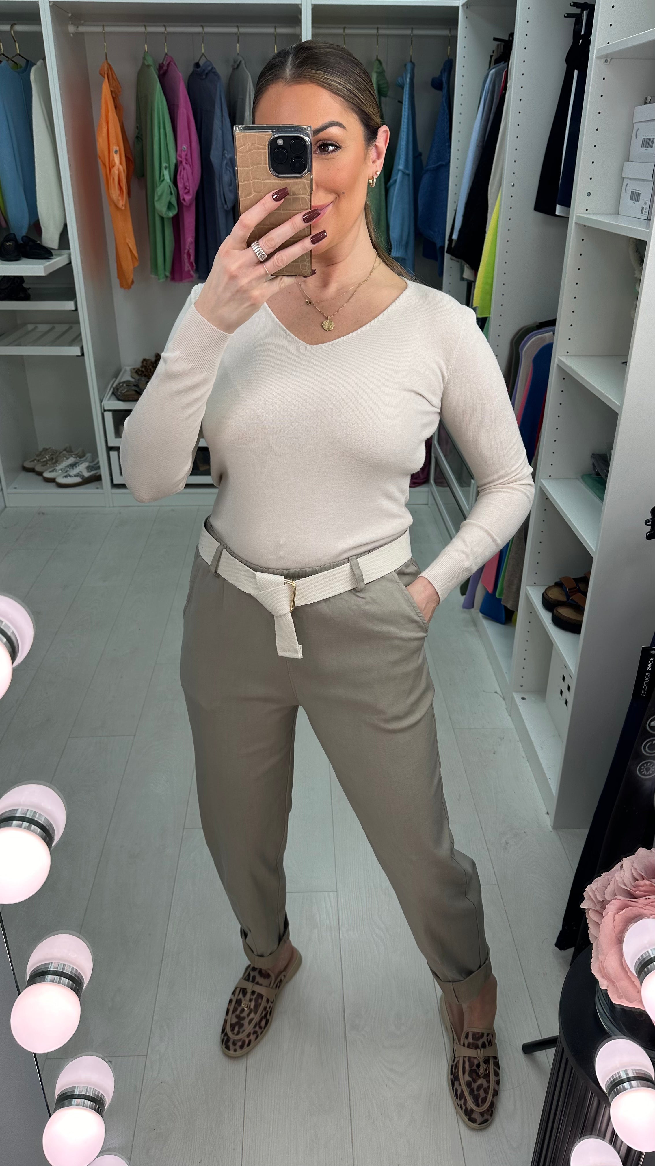 Amor Plain Magic Fit Belted Trousers