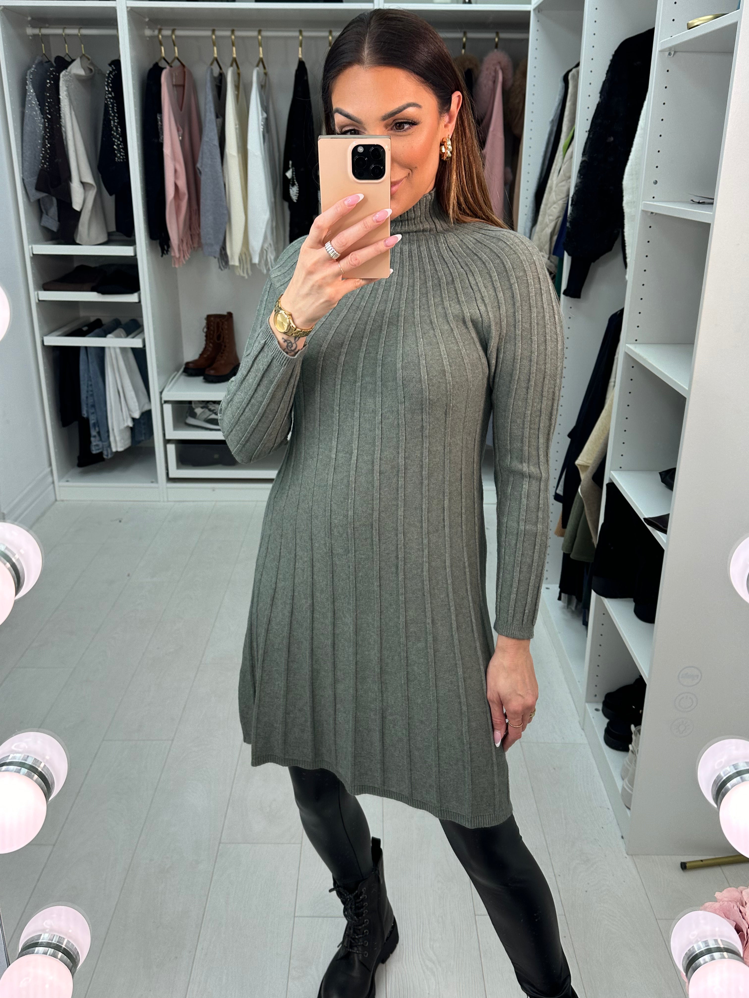 Kalina Ribbed High Neck Knit Dress