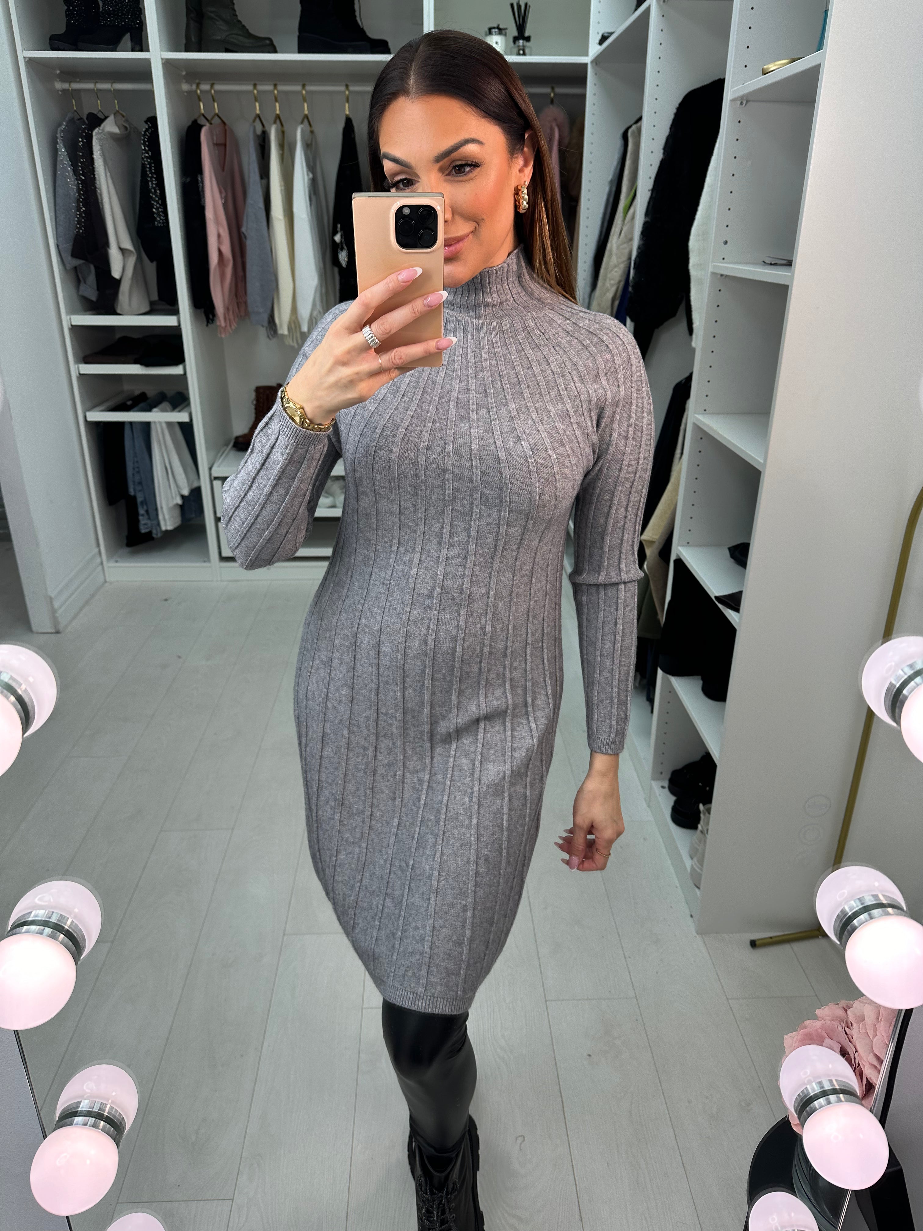 Kalina Ribbed High Neck Knit Dress
