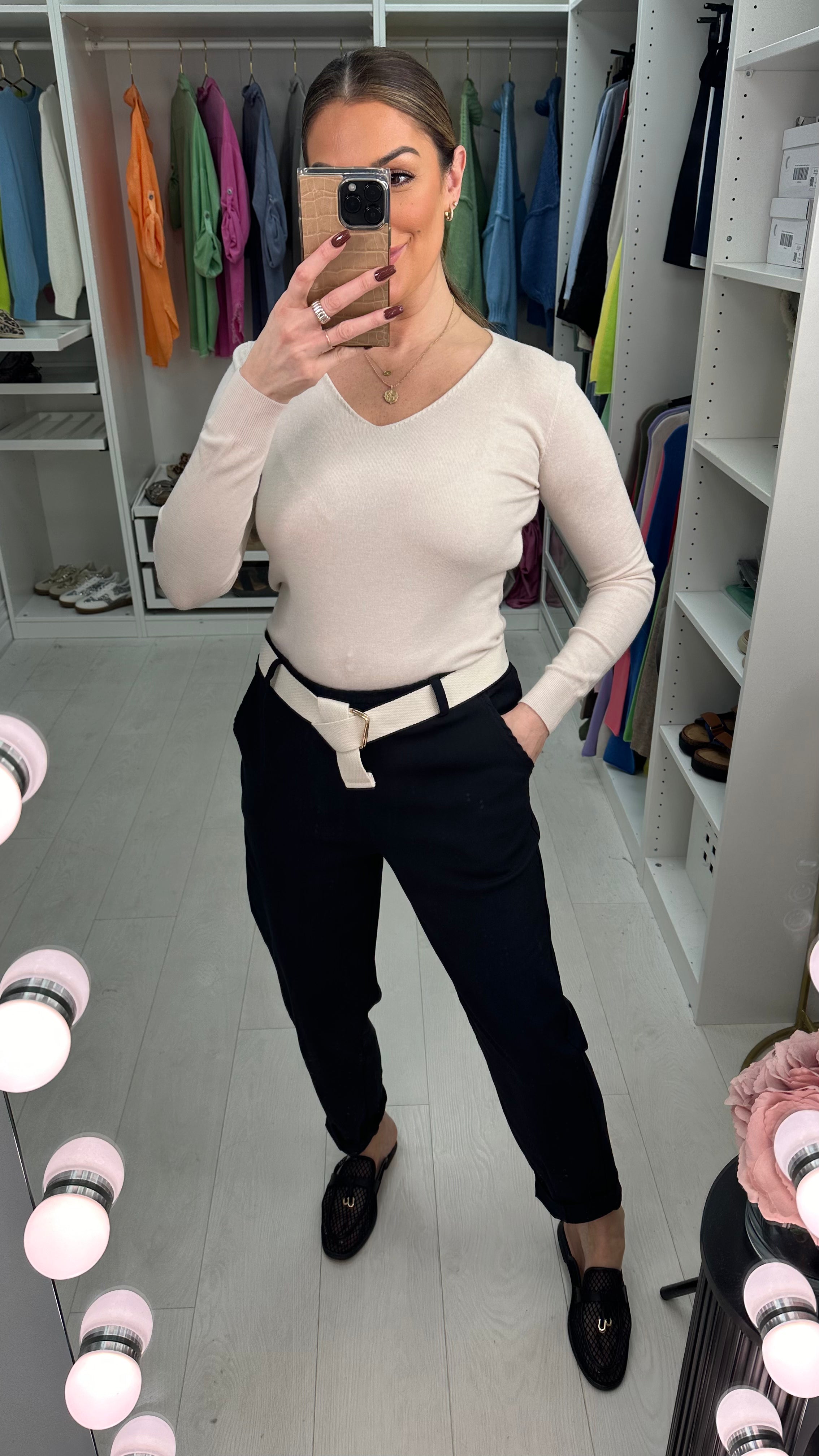 Amor Plain Magic Fit Belted Trousers