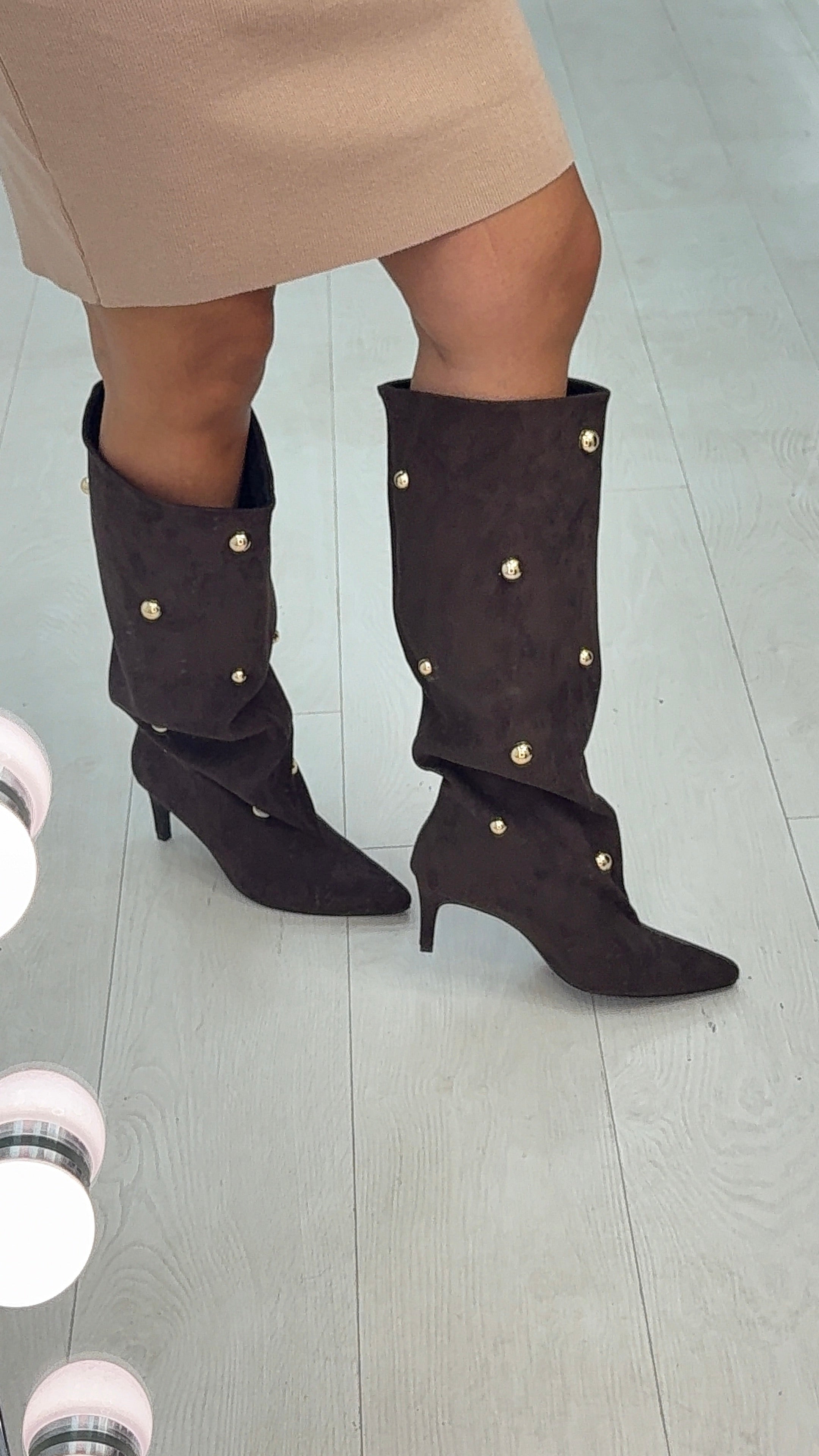 Jenna Studded Medium Stiletto Heel Knee Boots