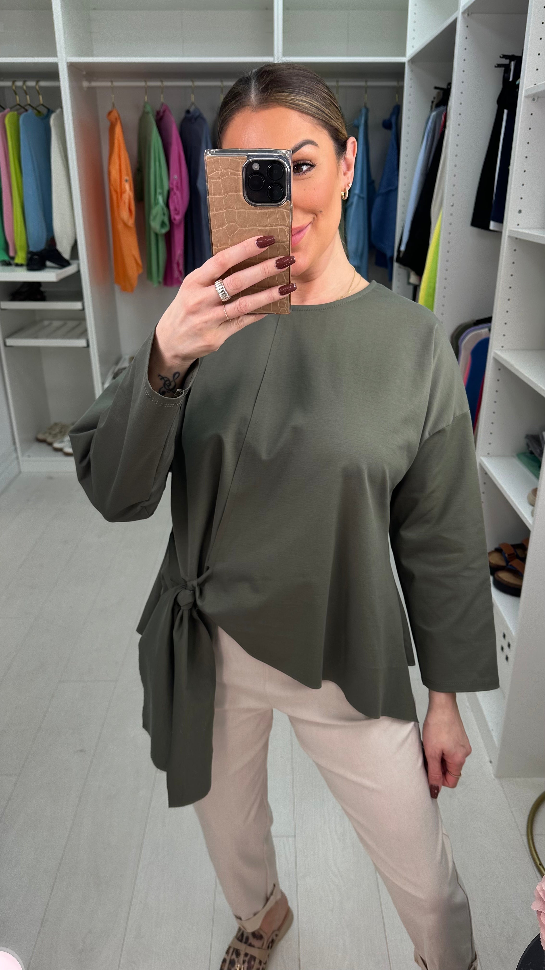 Ashley Plain Tie Front Asymmetric Top