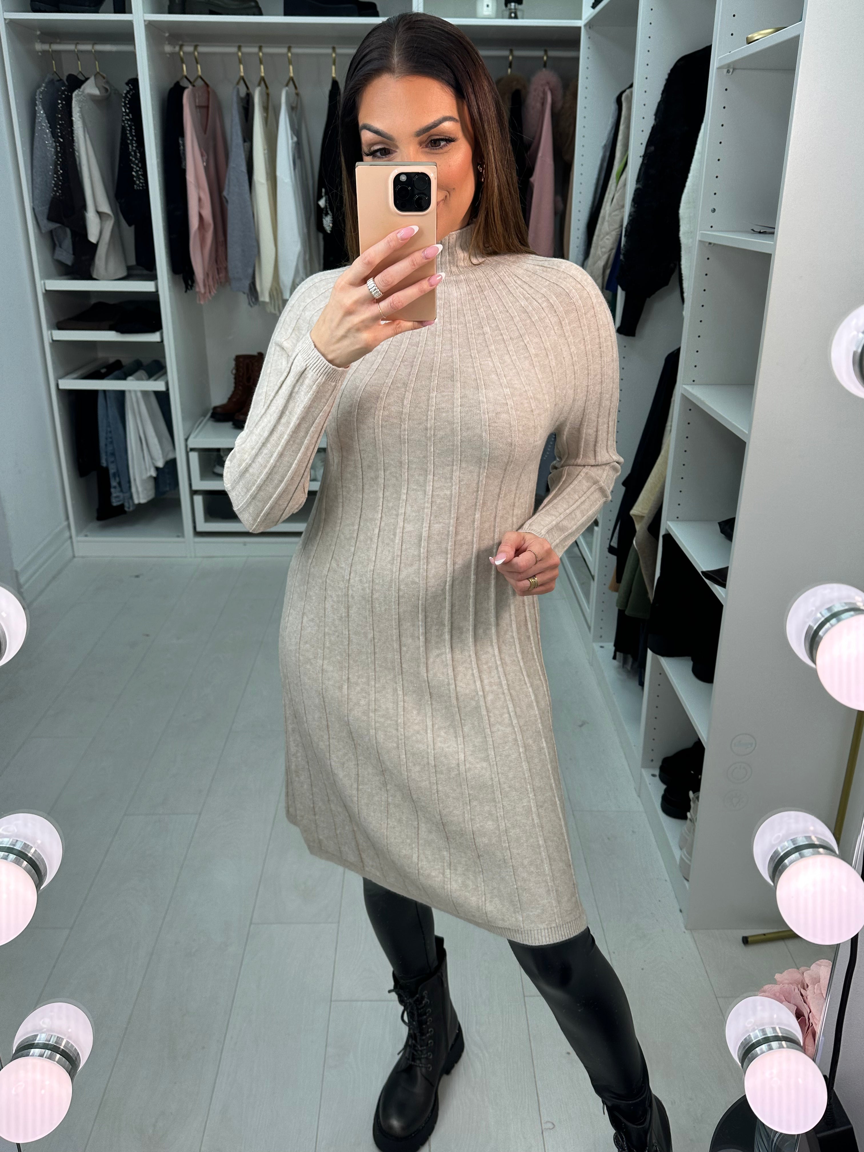 Kalina Ribbed High Neck Knit Dress