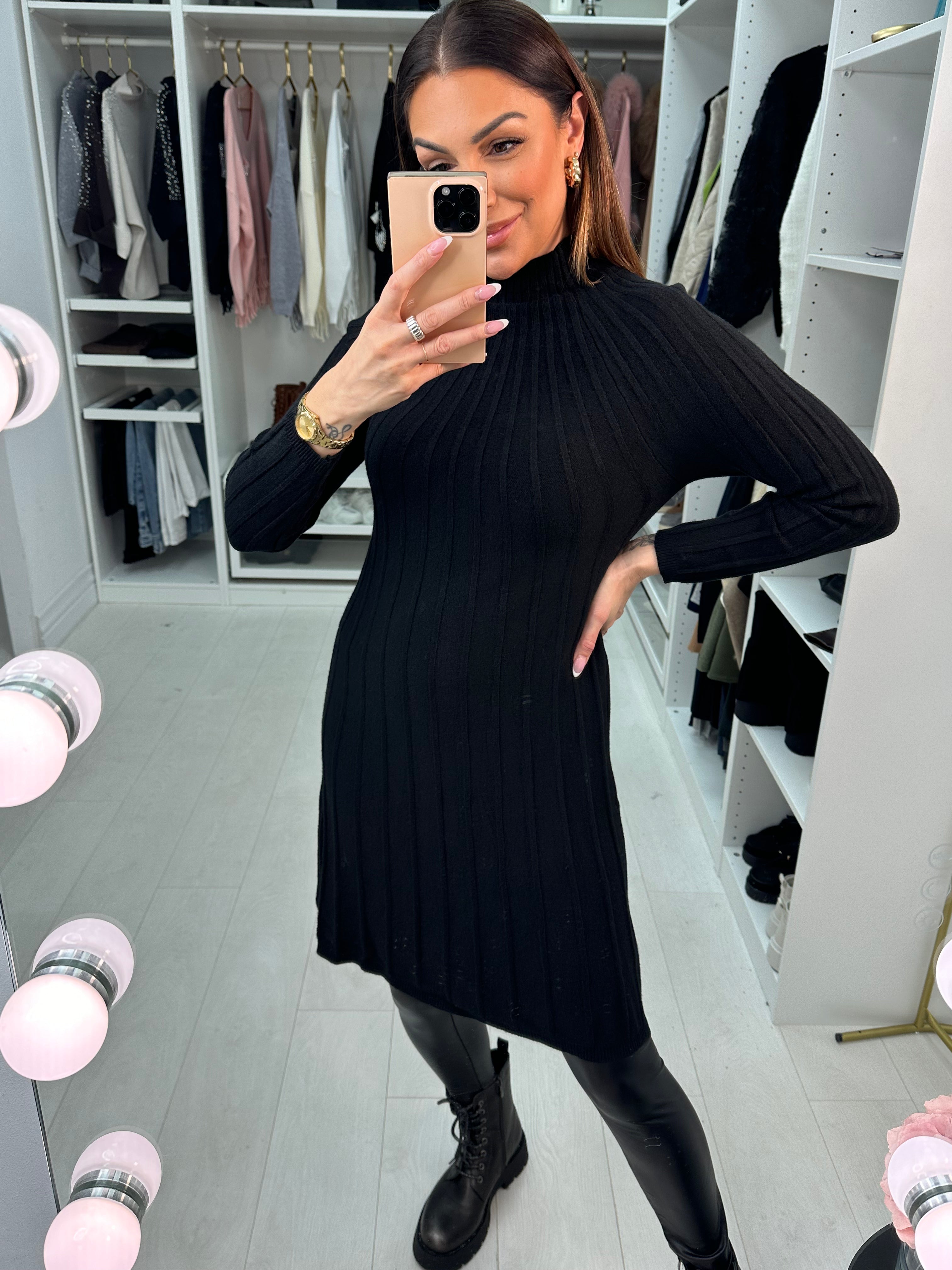 Kalina Ribbed High Neck Knit Dress