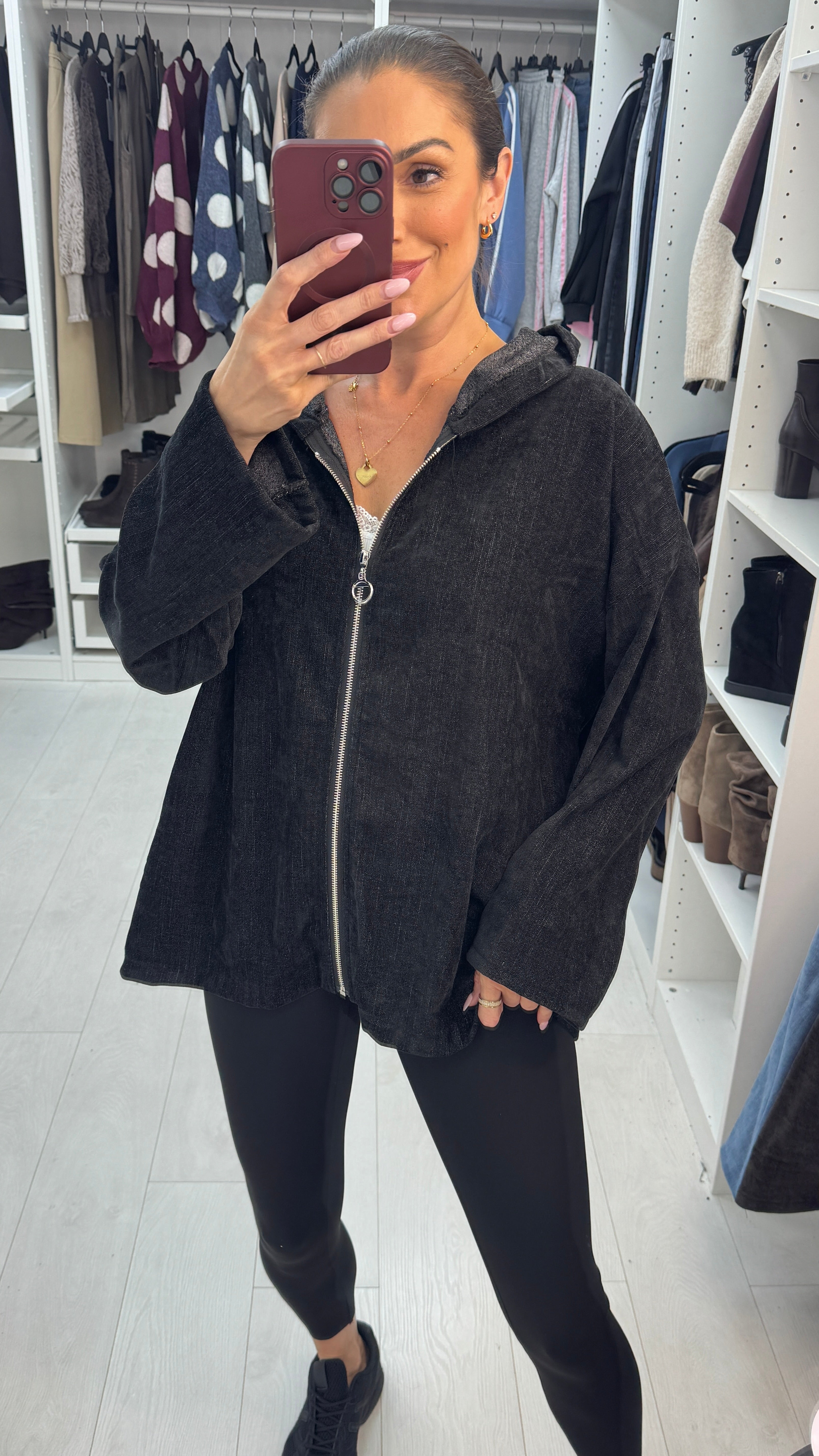 Cecily Plain Lightweight Zip Front Hooded Jacket
