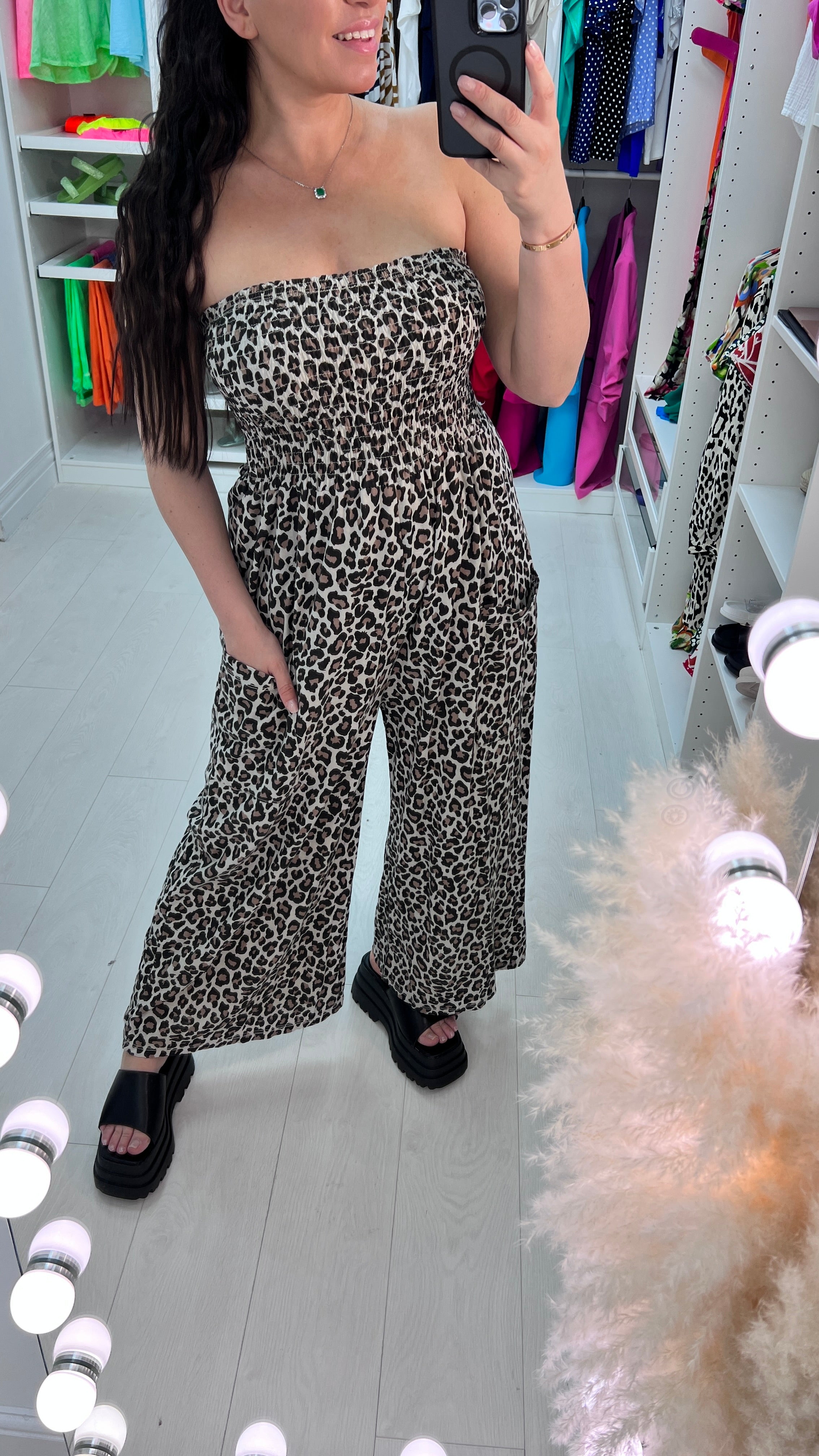 Sasa Leopard Print Elasticated Bust Wide Leg Jumpsuit