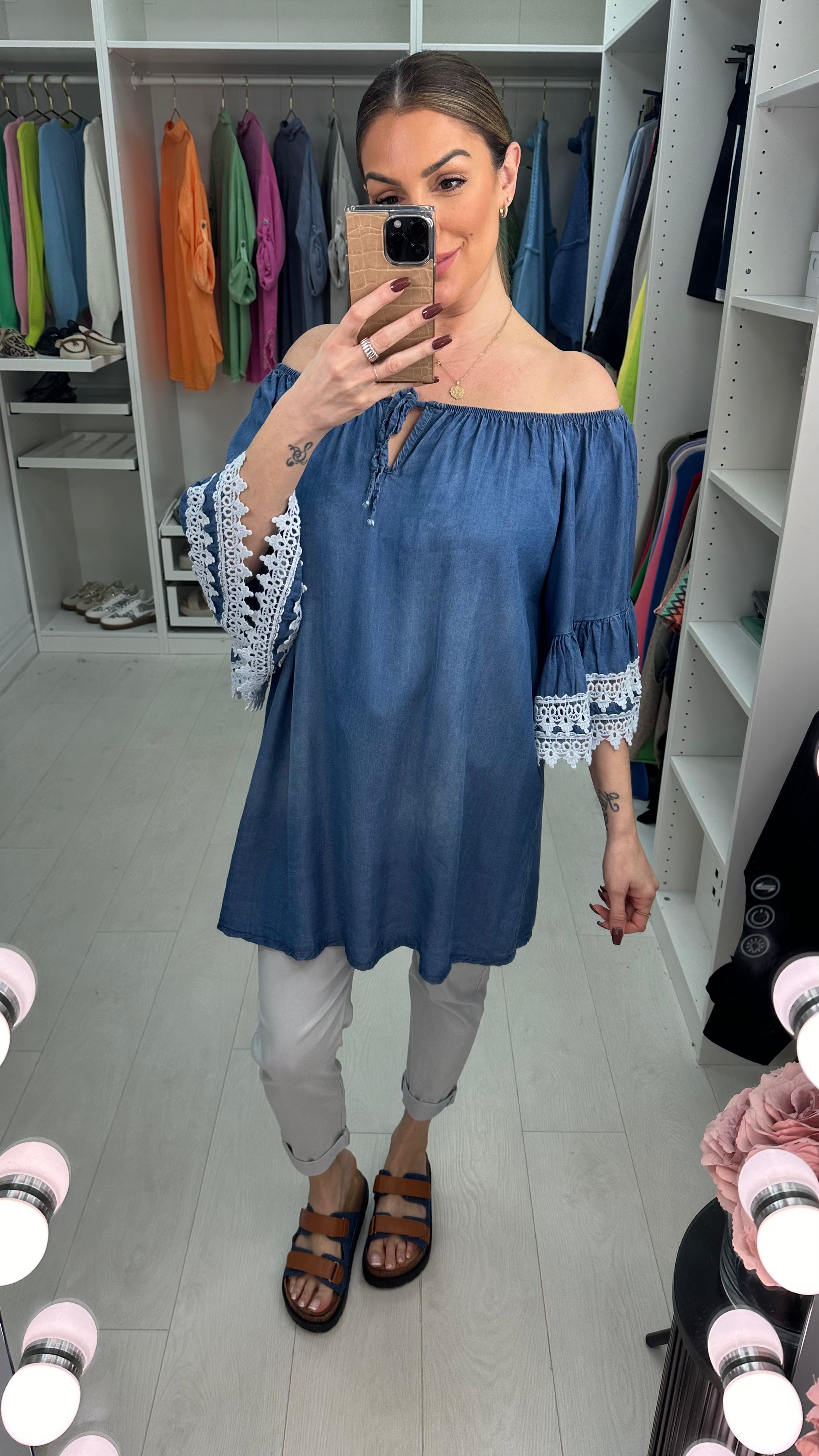 Alexandra Denim Crochet Sleeve Tunic