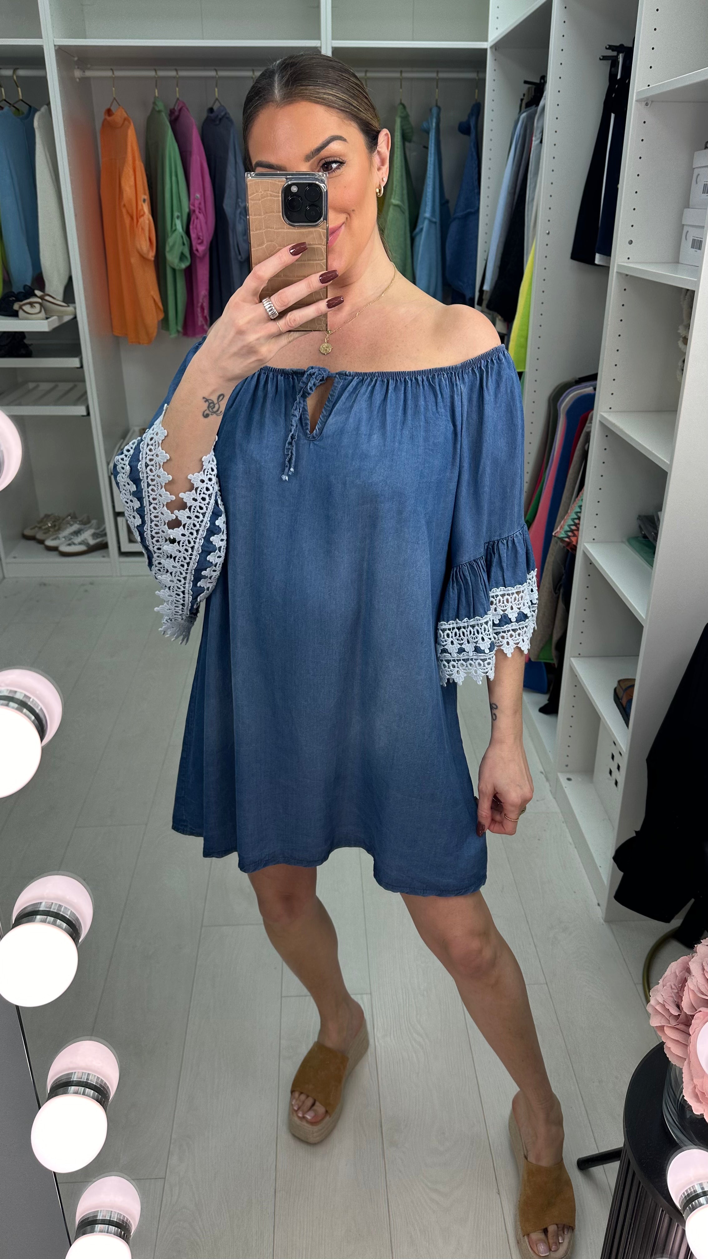 Alexandra Denim Crochet Sleeve Tunic