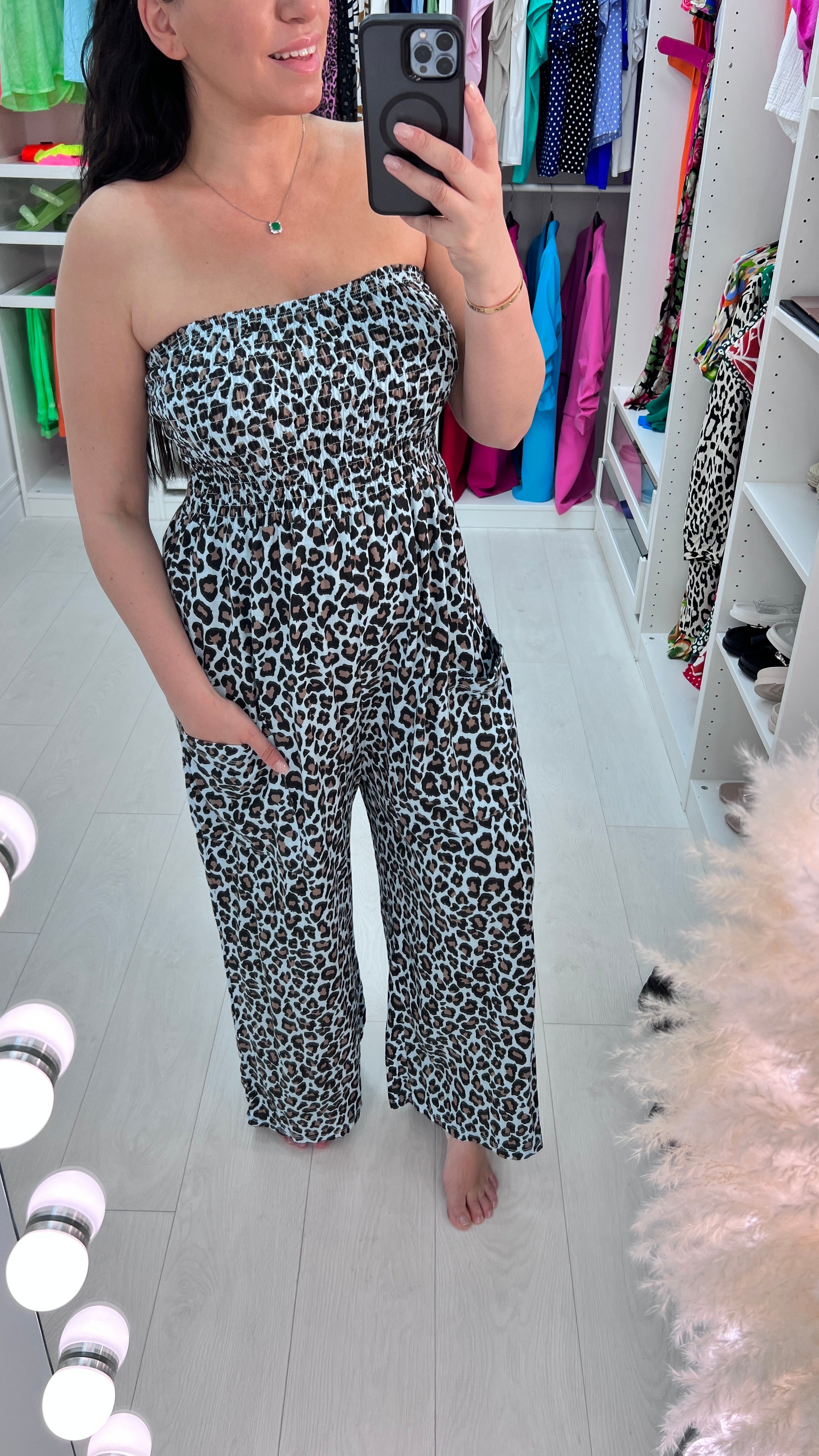 Sasa Leopard Print Elasticated Bust Wide Leg Jumpsuit