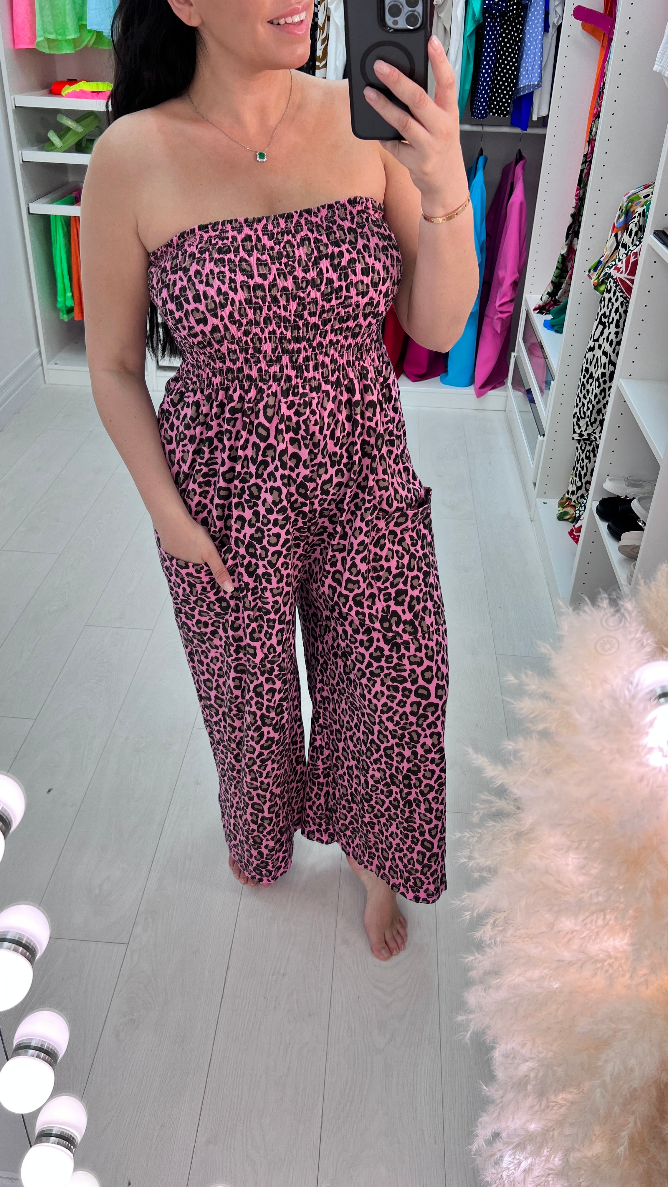 Sasa Leopard Print Elasticated Bust Wide Leg Jumpsuit