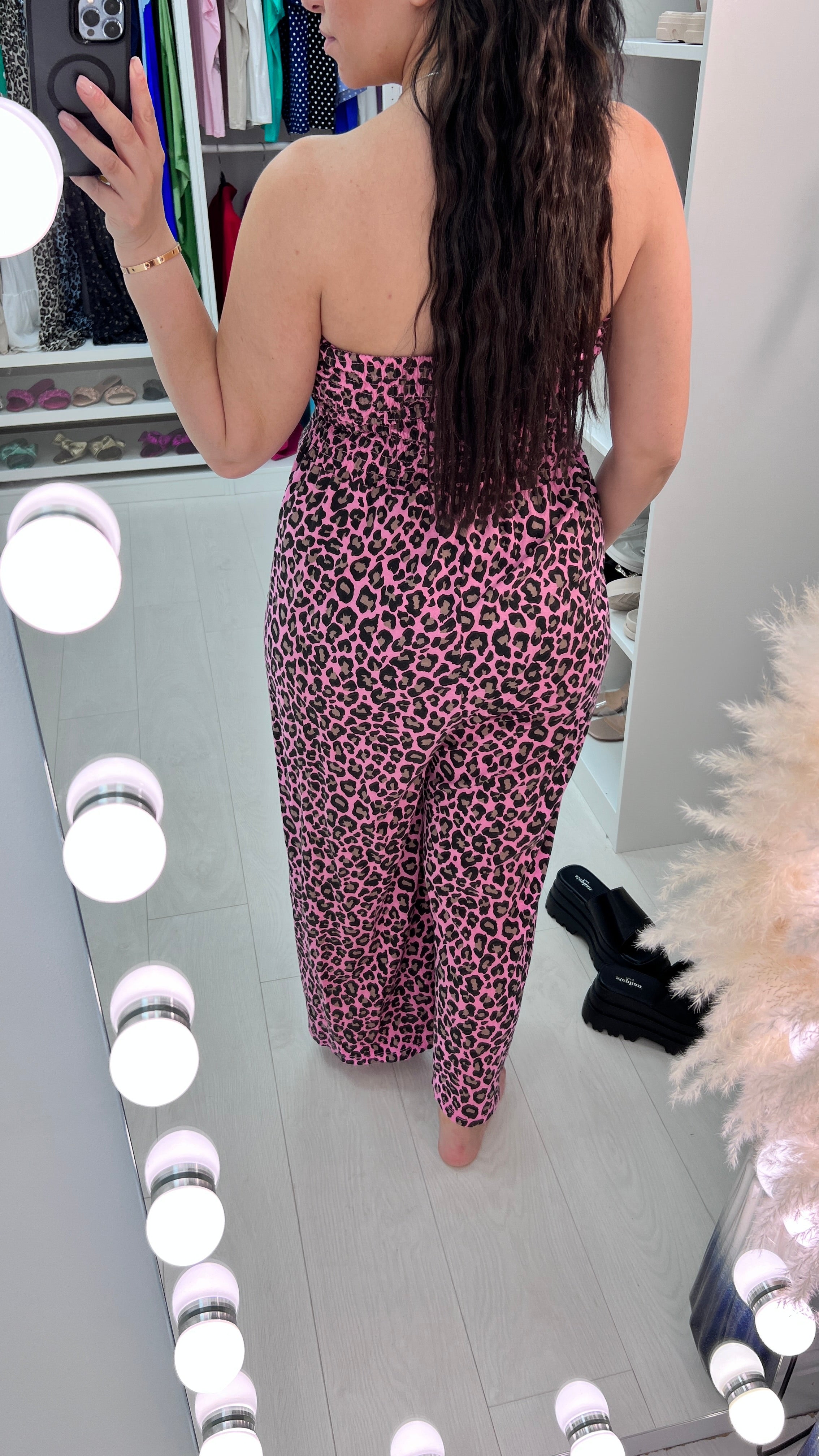 Sasa Leopard Print Elasticated Bust Wide Leg Jumpsuit