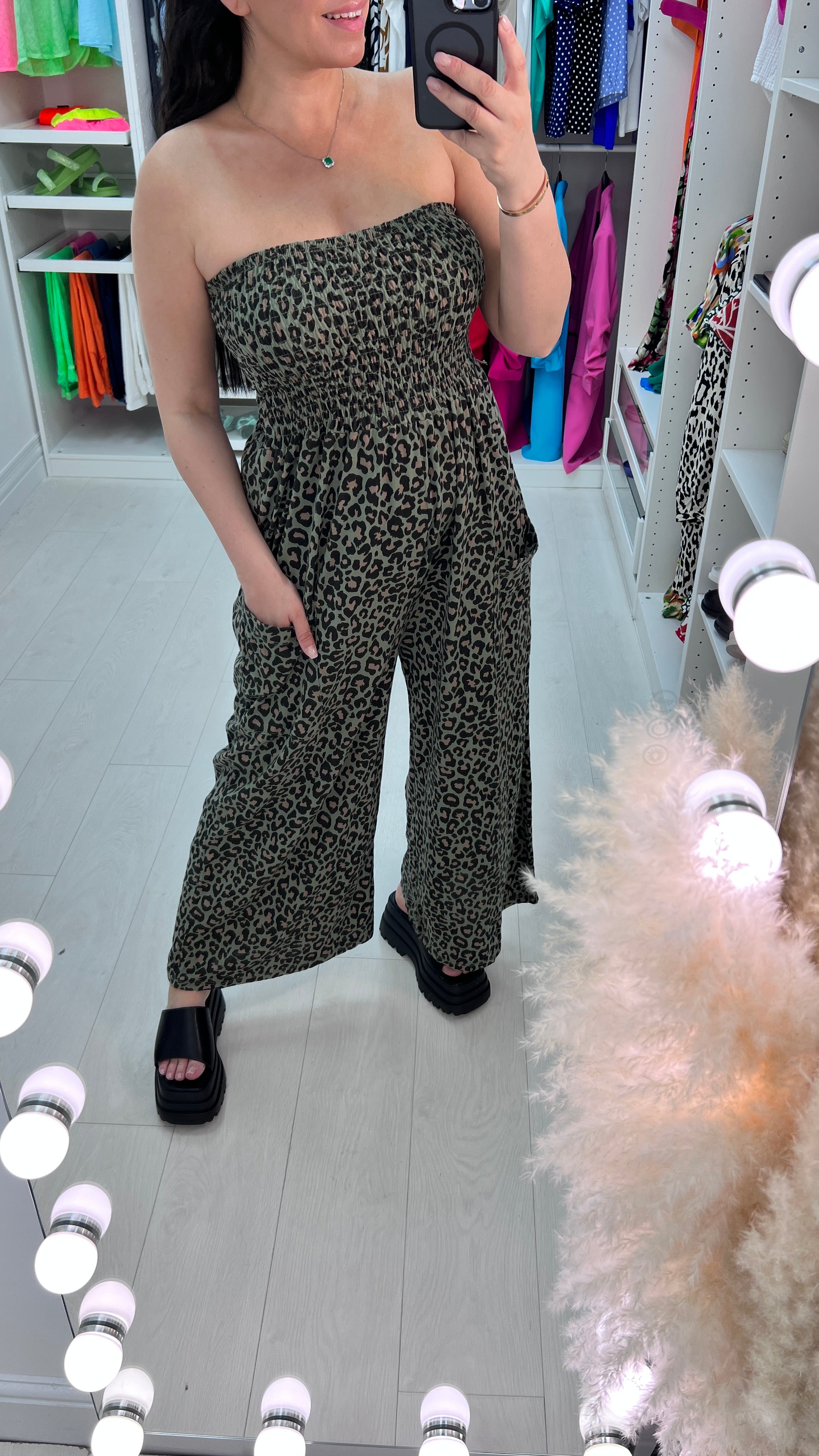 Sasa Leopard Print Elasticated Bust Wide Leg Jumpsuit