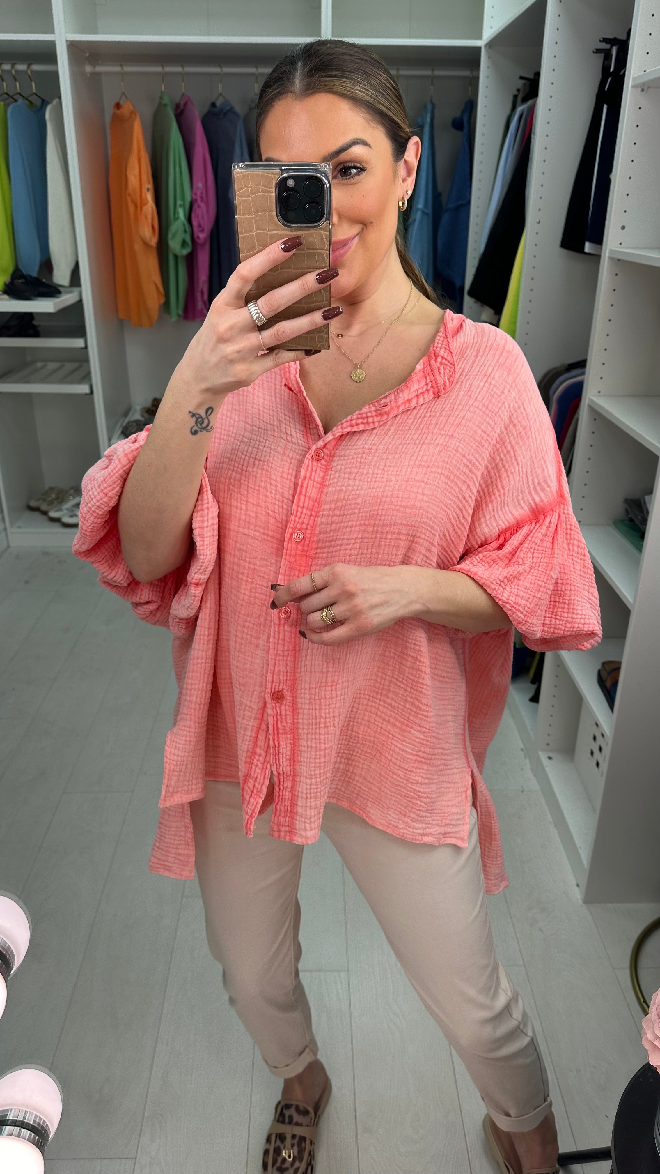 Gwen Plain Oversized Cheesecloth Balloon Sleeve Blouse