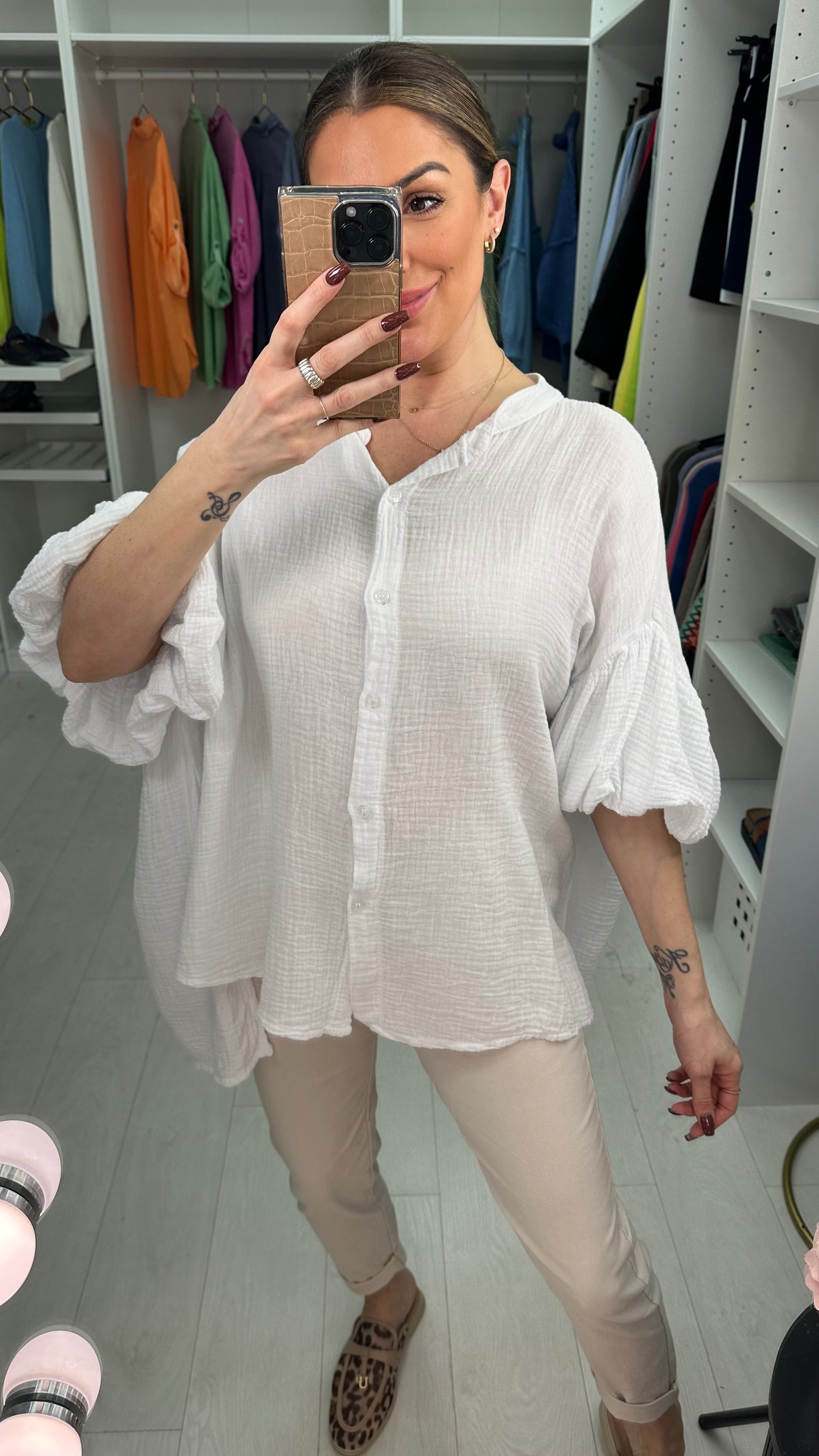 Gwen Plain Oversized Cheesecloth Balloon Sleeve Blouse