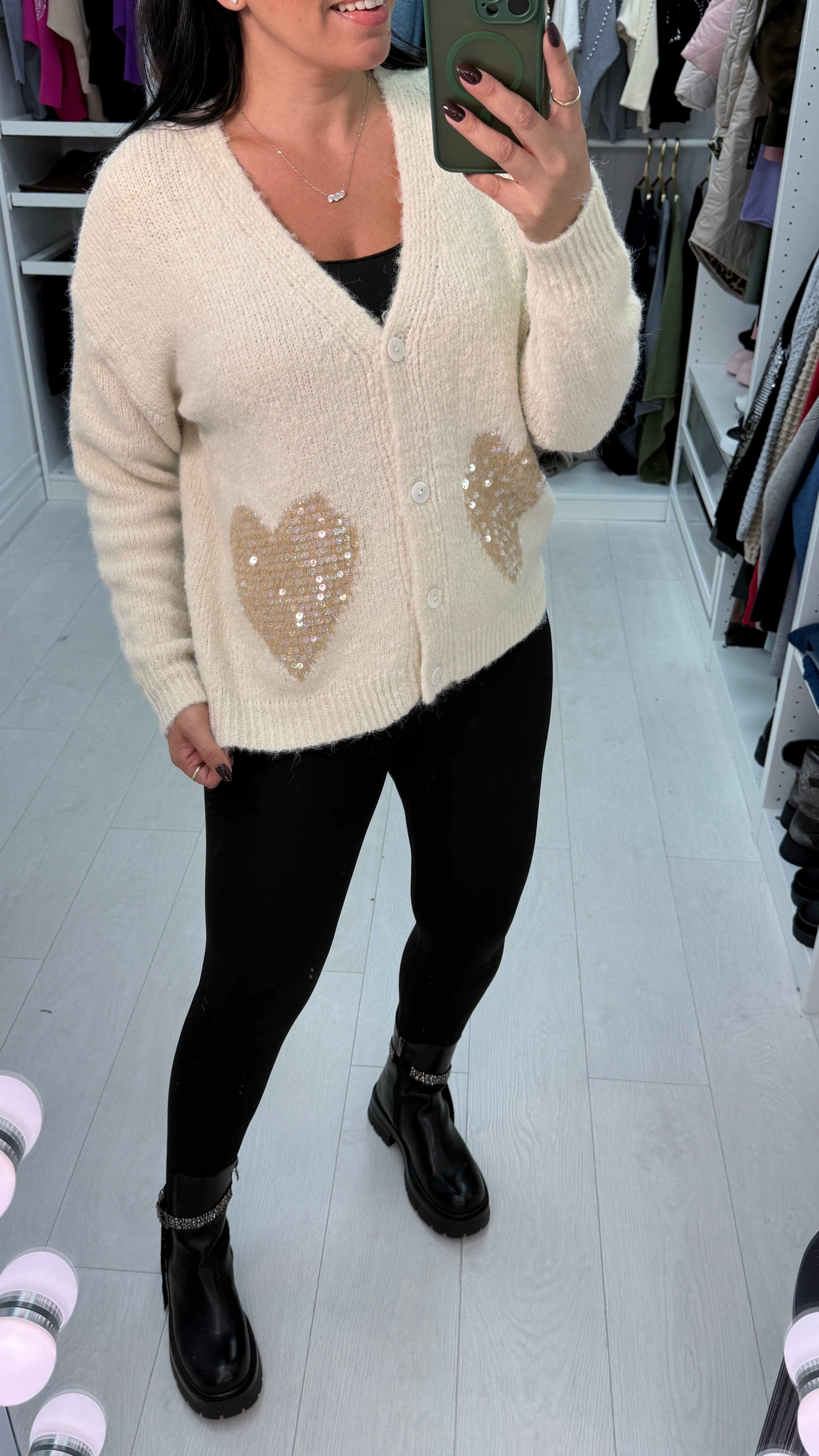 Falicia Sequin Heart Detail Knit Cardigan