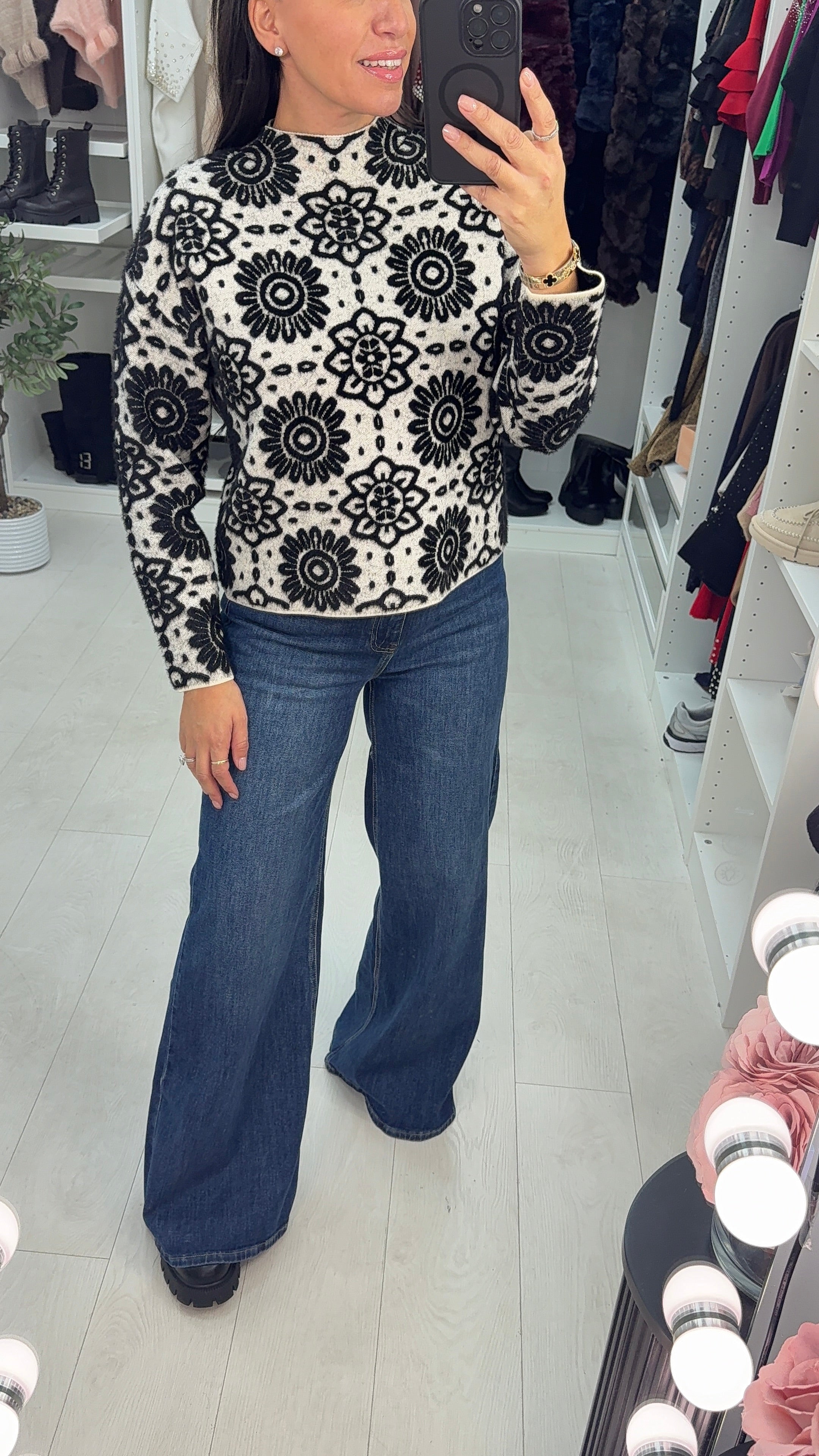 Kathrina High Neck Floral Print Jumper