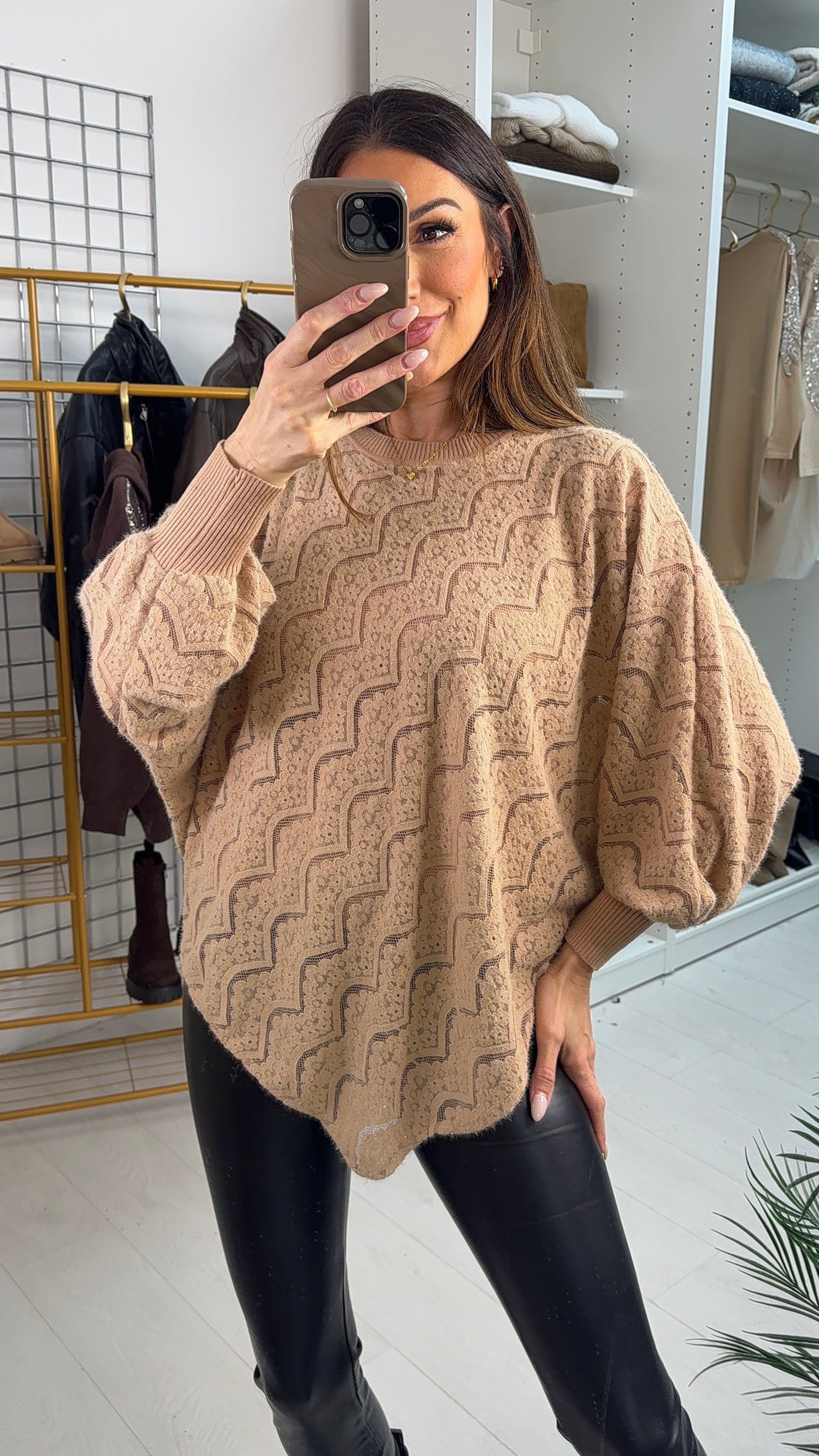 Arianna Plain Floral Lace Asymmetric Jumper