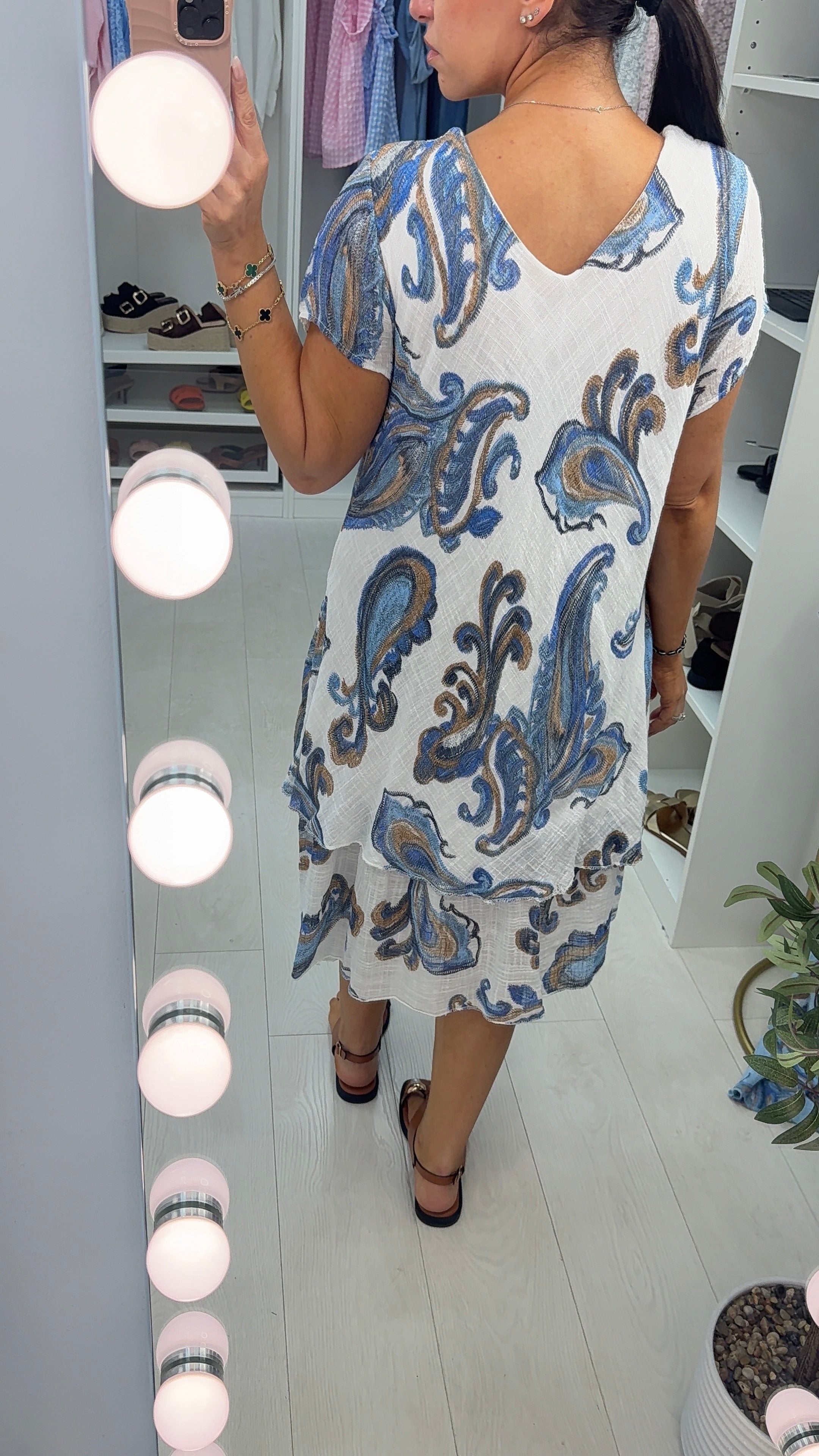 Bruna Paisley Print V Neck Floaty Midi Dress