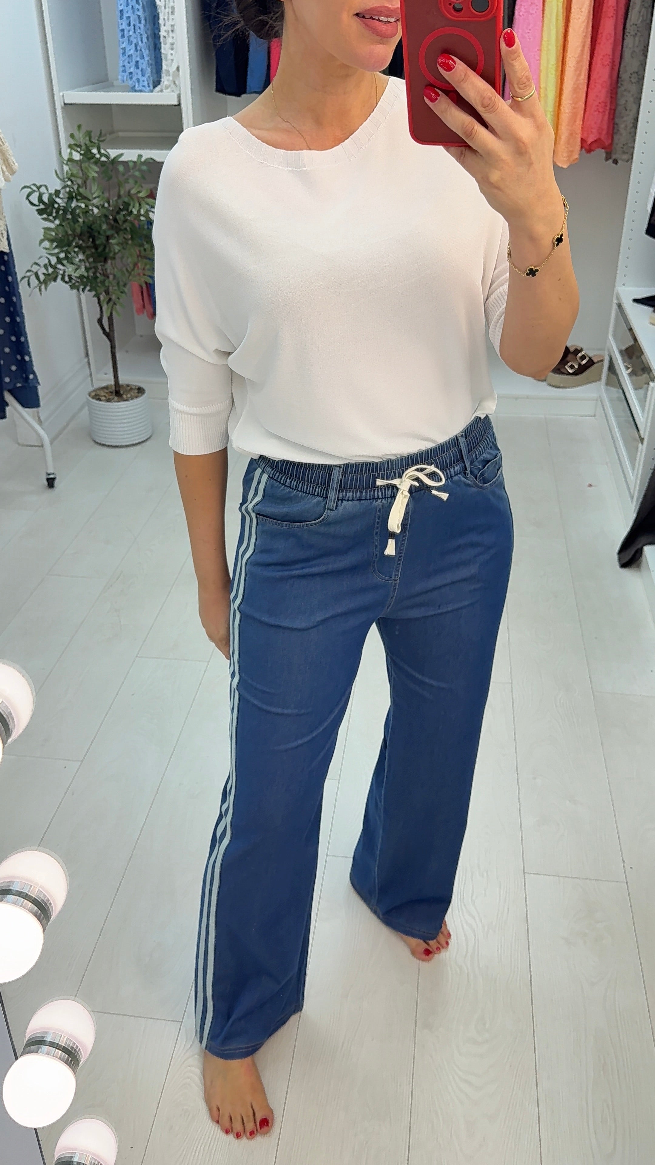 Sandy Denim Elasticated Side Stripe Trousers