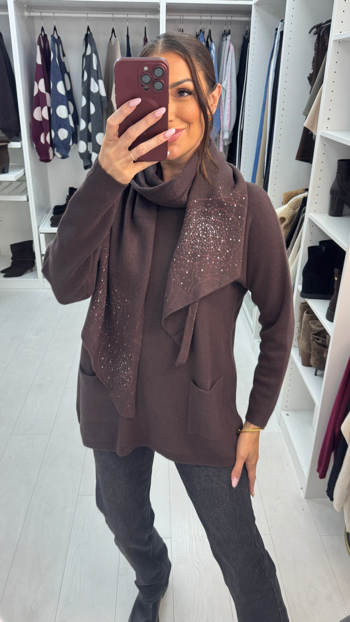 Qayla Plain Button Back Scarf Jumper