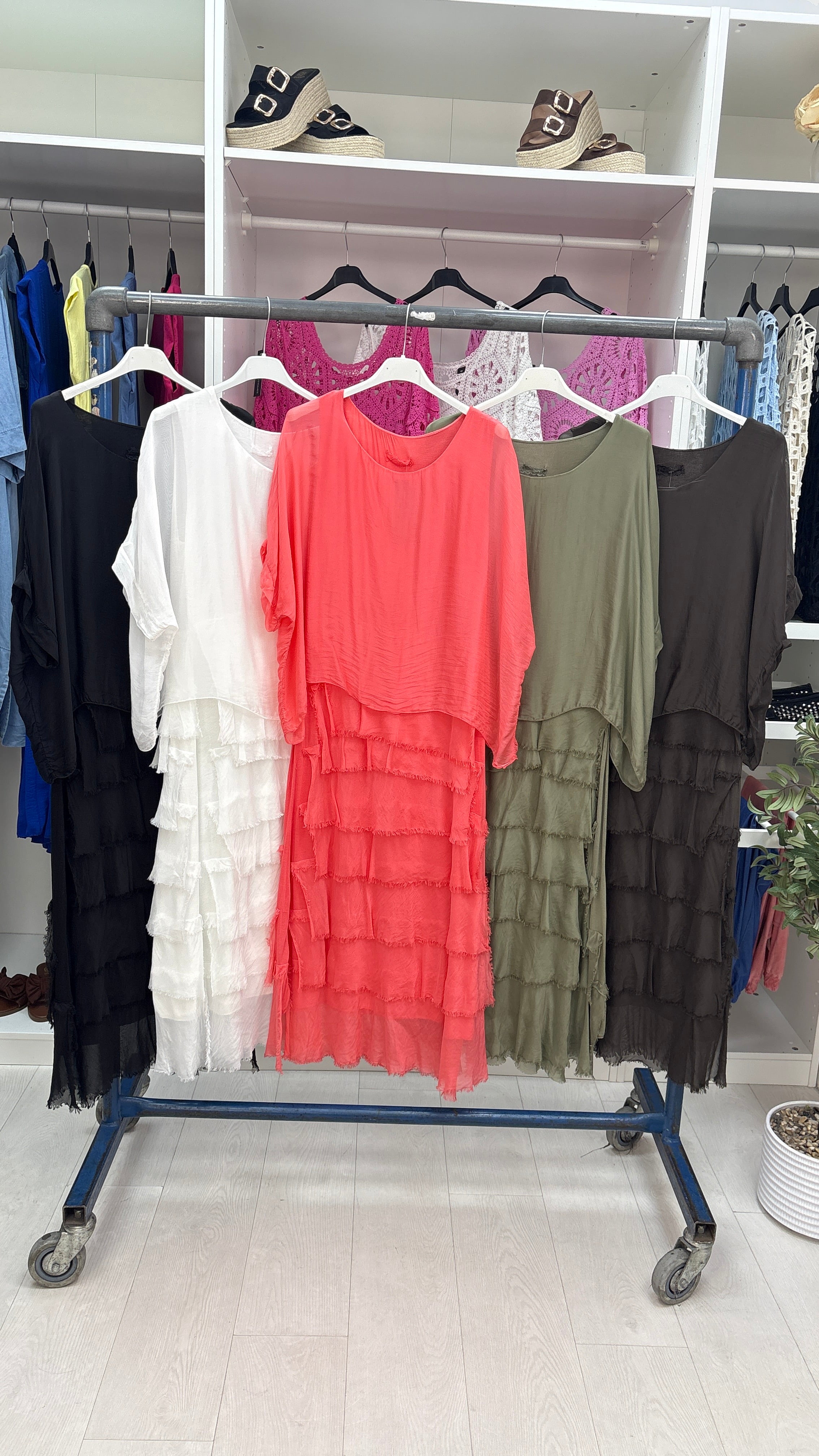 Lizzie Plain Batwing Sleeve Ruffle Dress