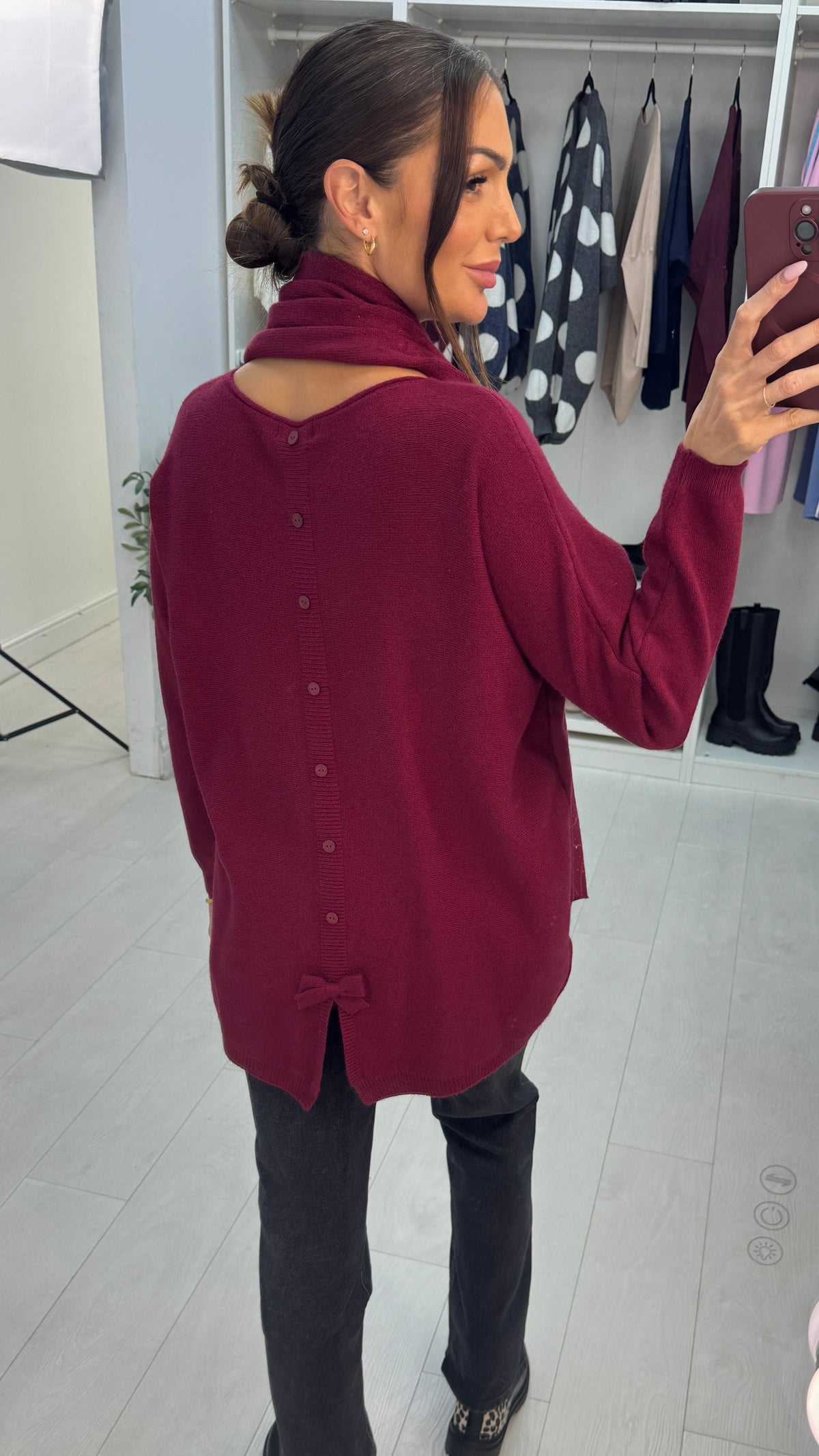 Qayla Plain Button Back Scarf Jumper