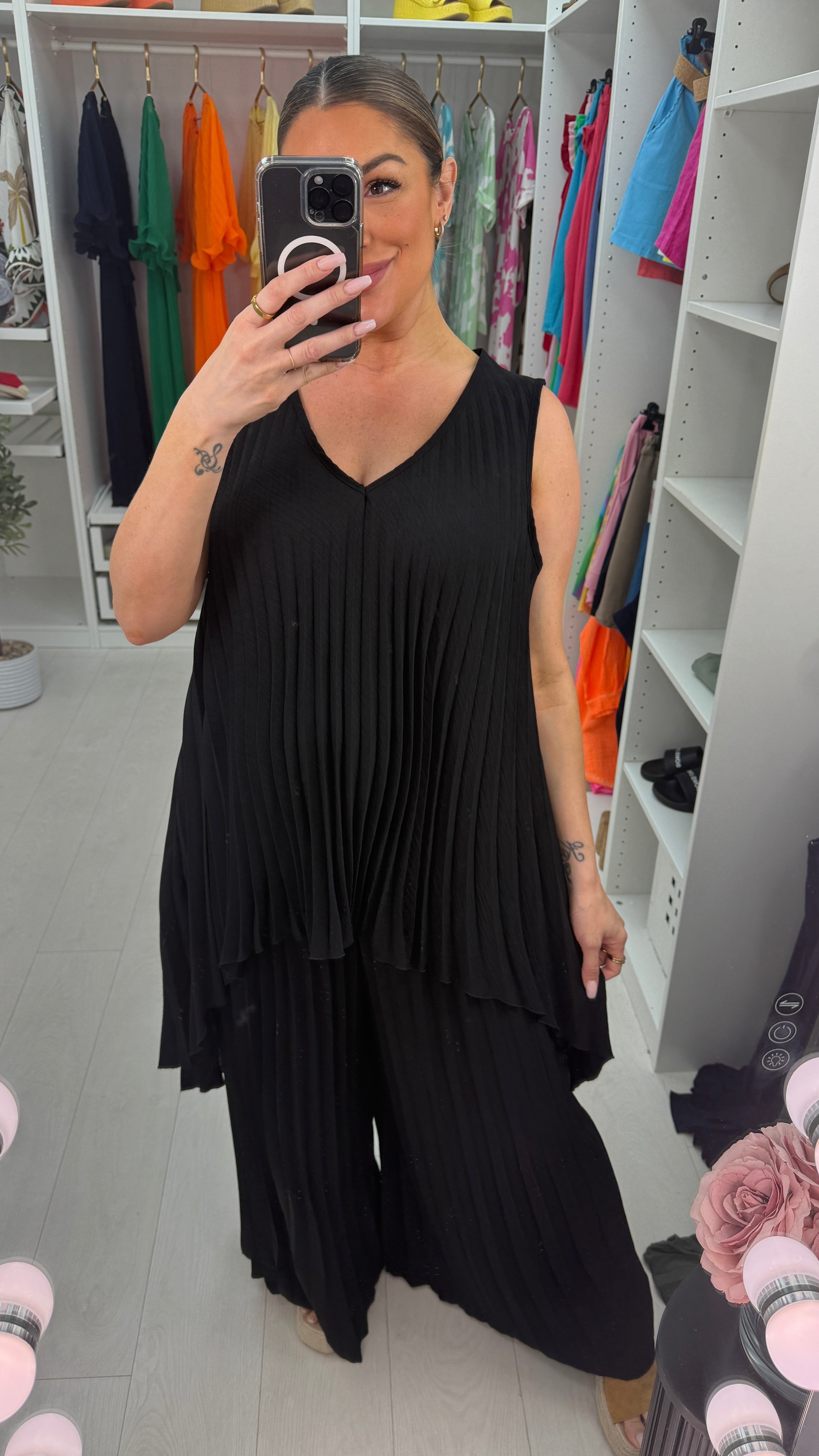 Jilly Pleated Asymmetric V Neck Co-Ord Set