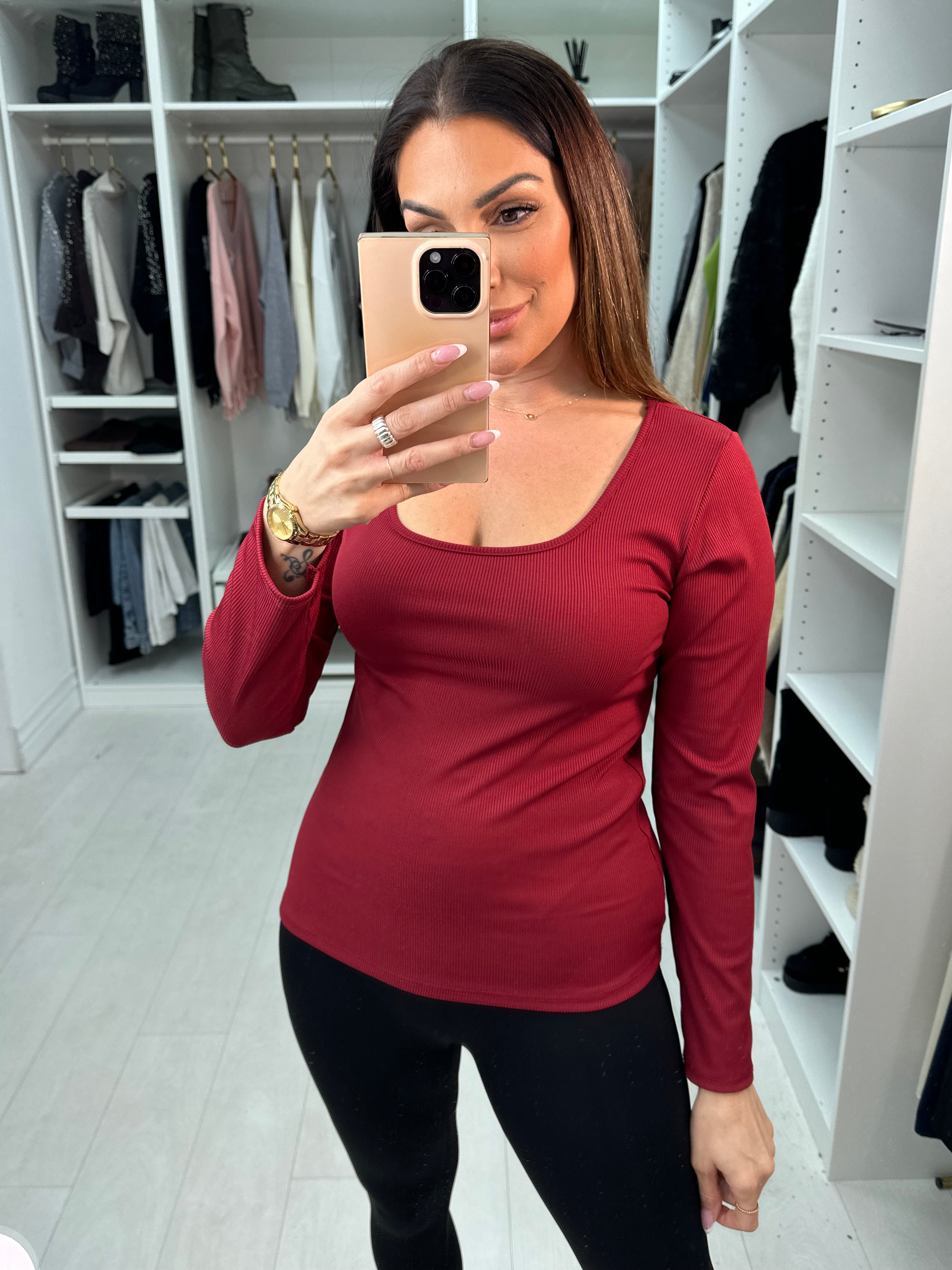 Joey Plain Ribbed Long Sleeve Basic Top