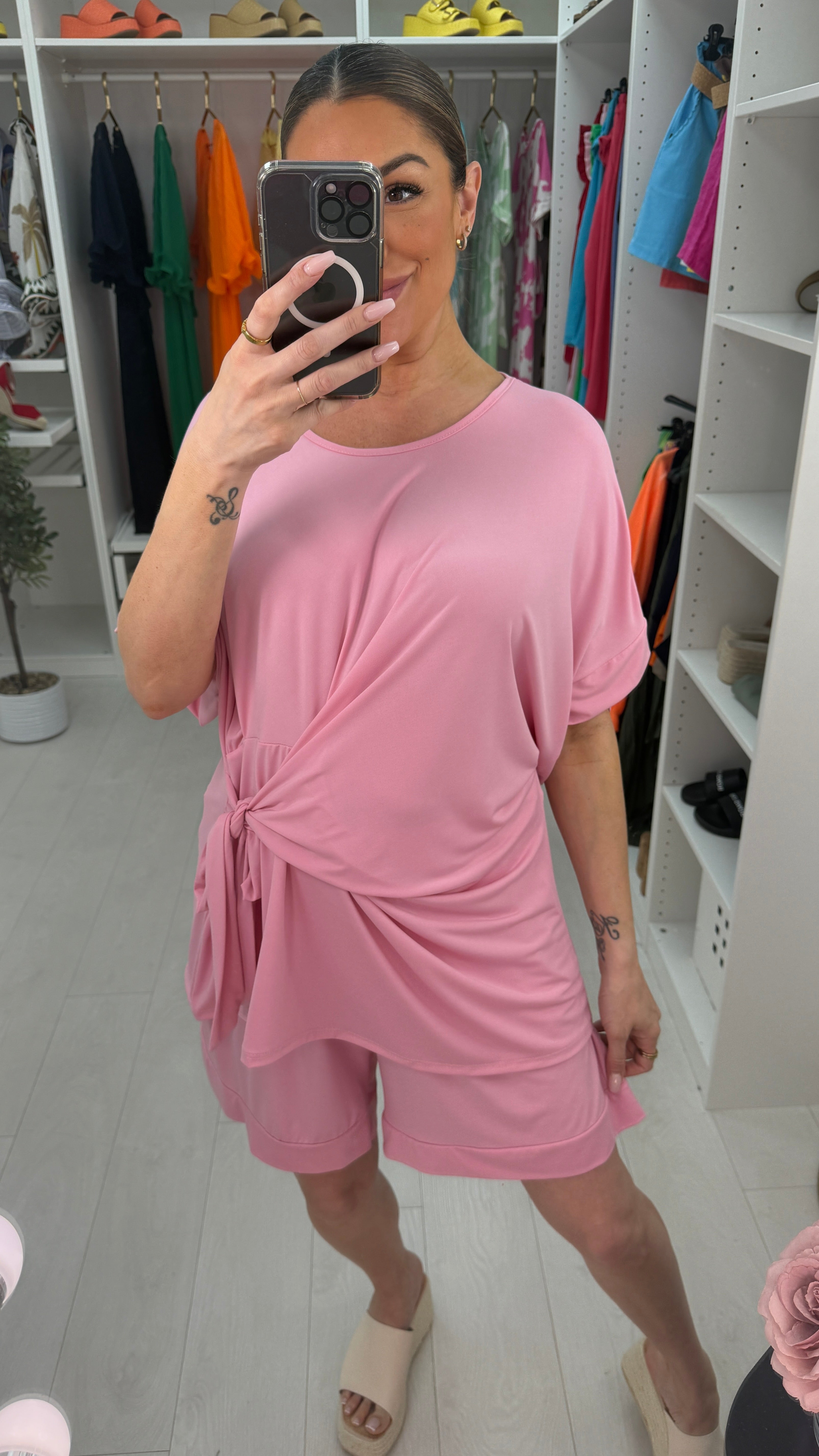 Chyna Plain Tie Side Top & Shorts Co-Ord Set