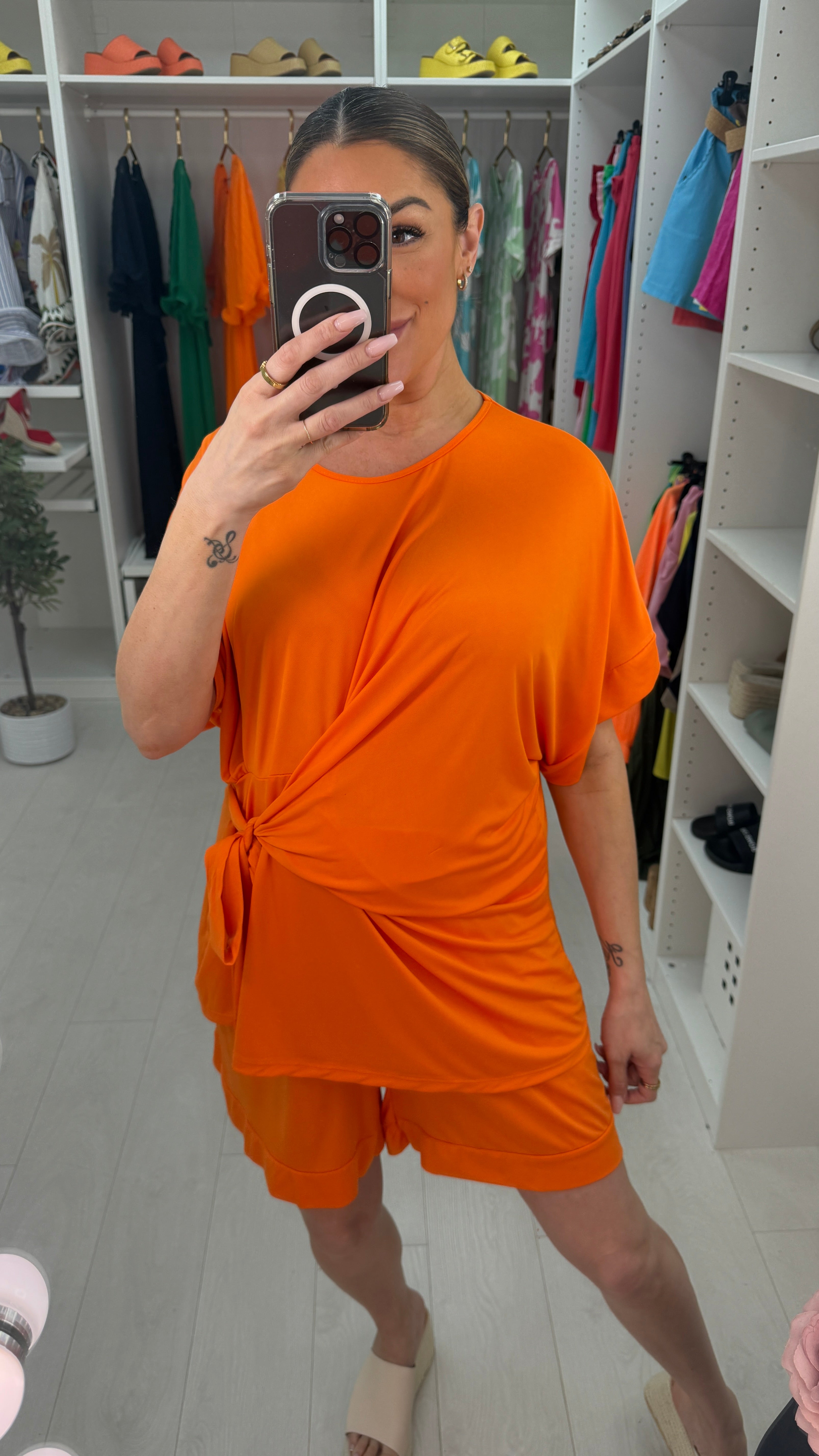 Chyna Plain Tie Side Top & Shorts Co-Ord Set