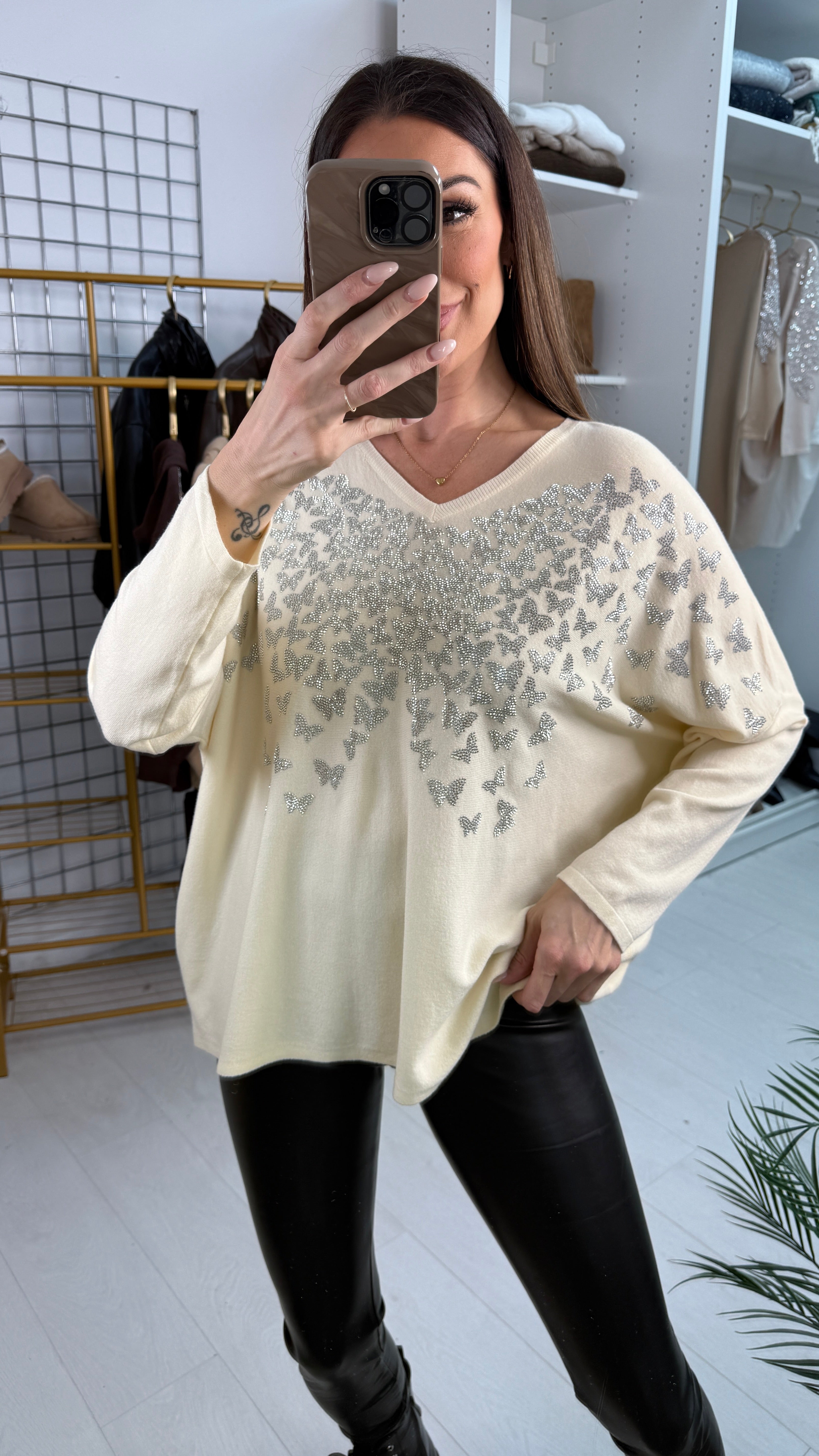 Anette Embellished Butterfly Detailed Loose Fit Jumper