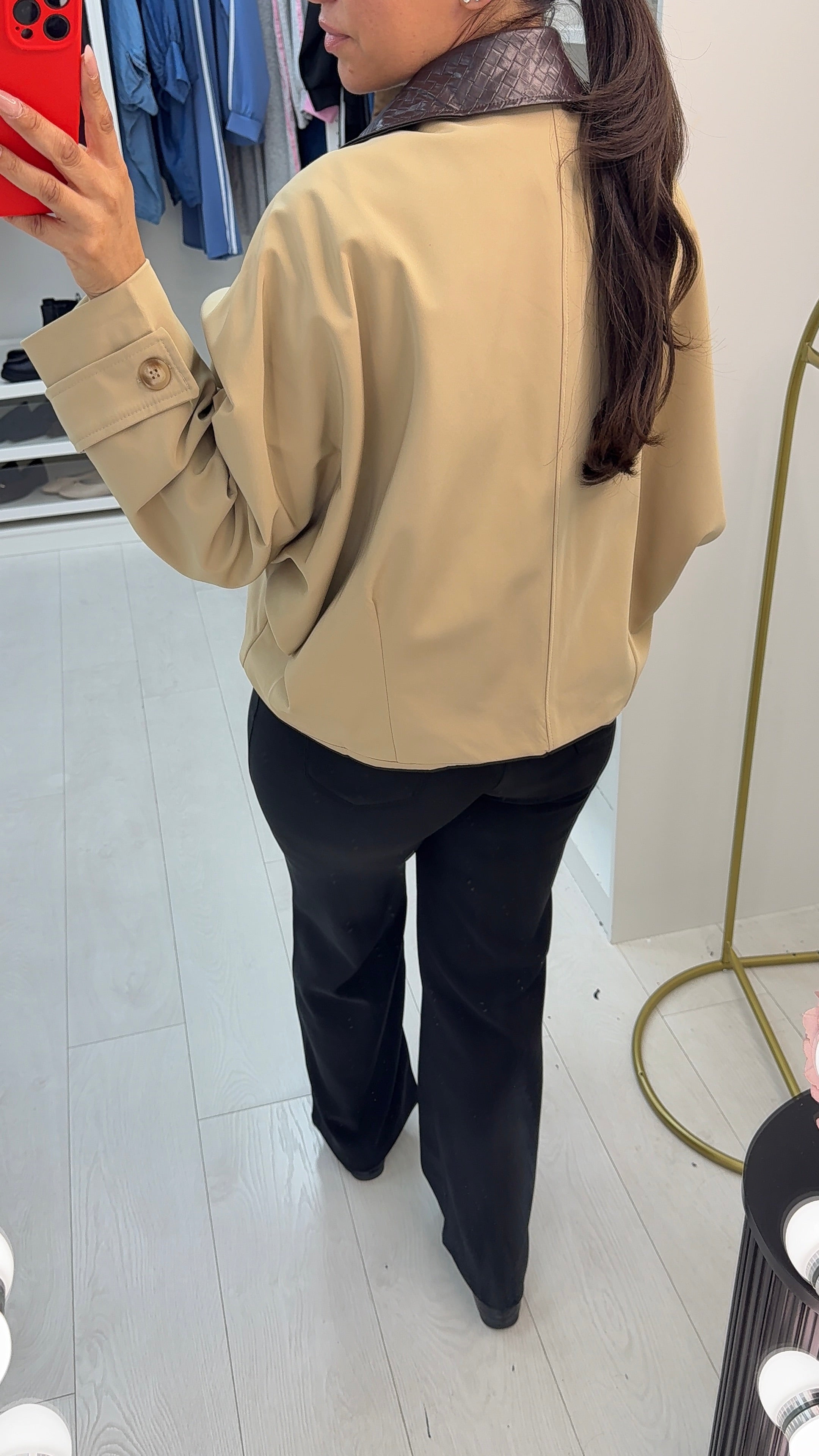 Nayla Faux Leather Collar Zip Front Jacket