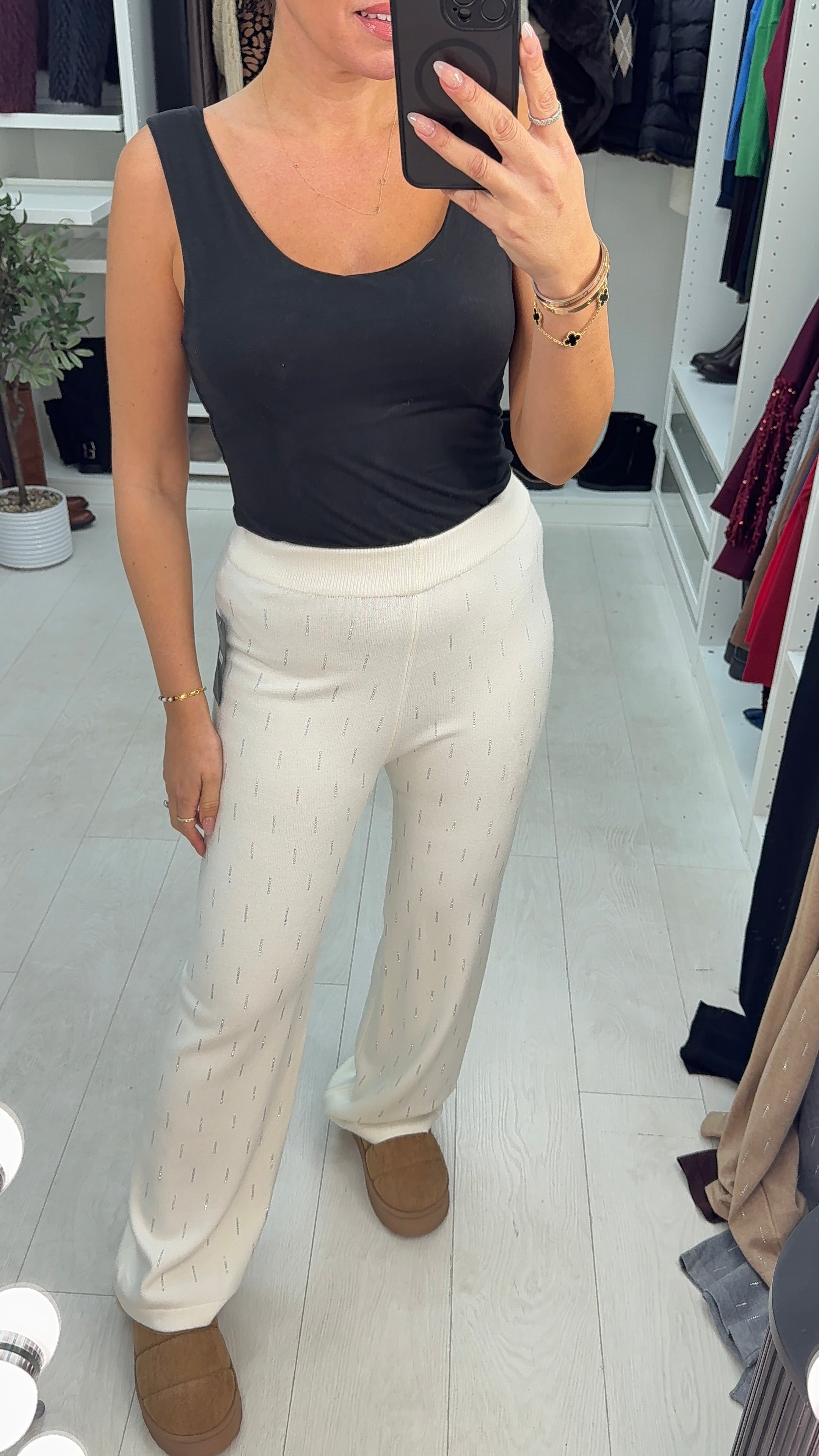 Hesper Diamante Detail Knitted Straight Leg Trousers