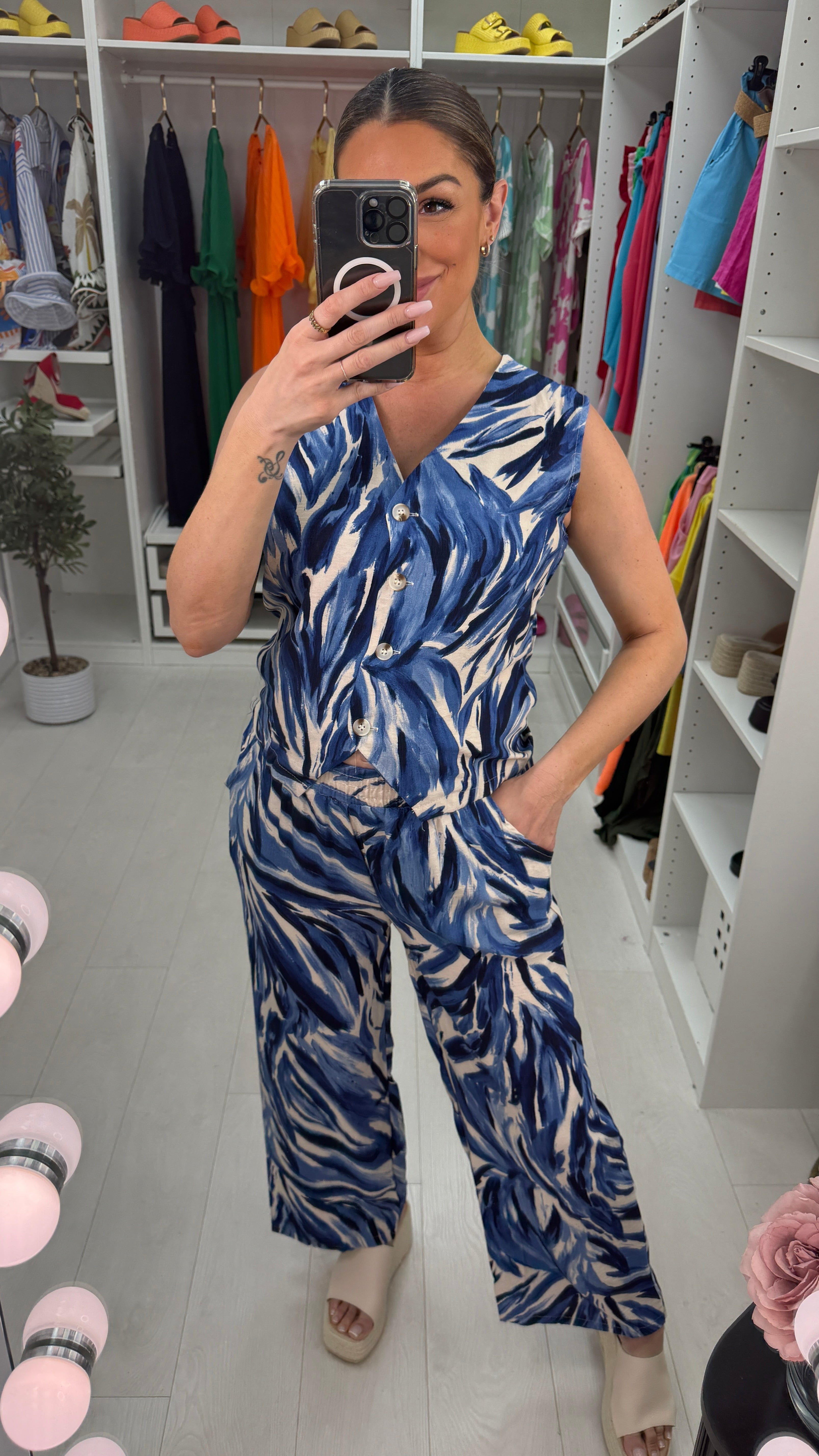 Neriah Abstract Print Waistcoat Co-Ord Set