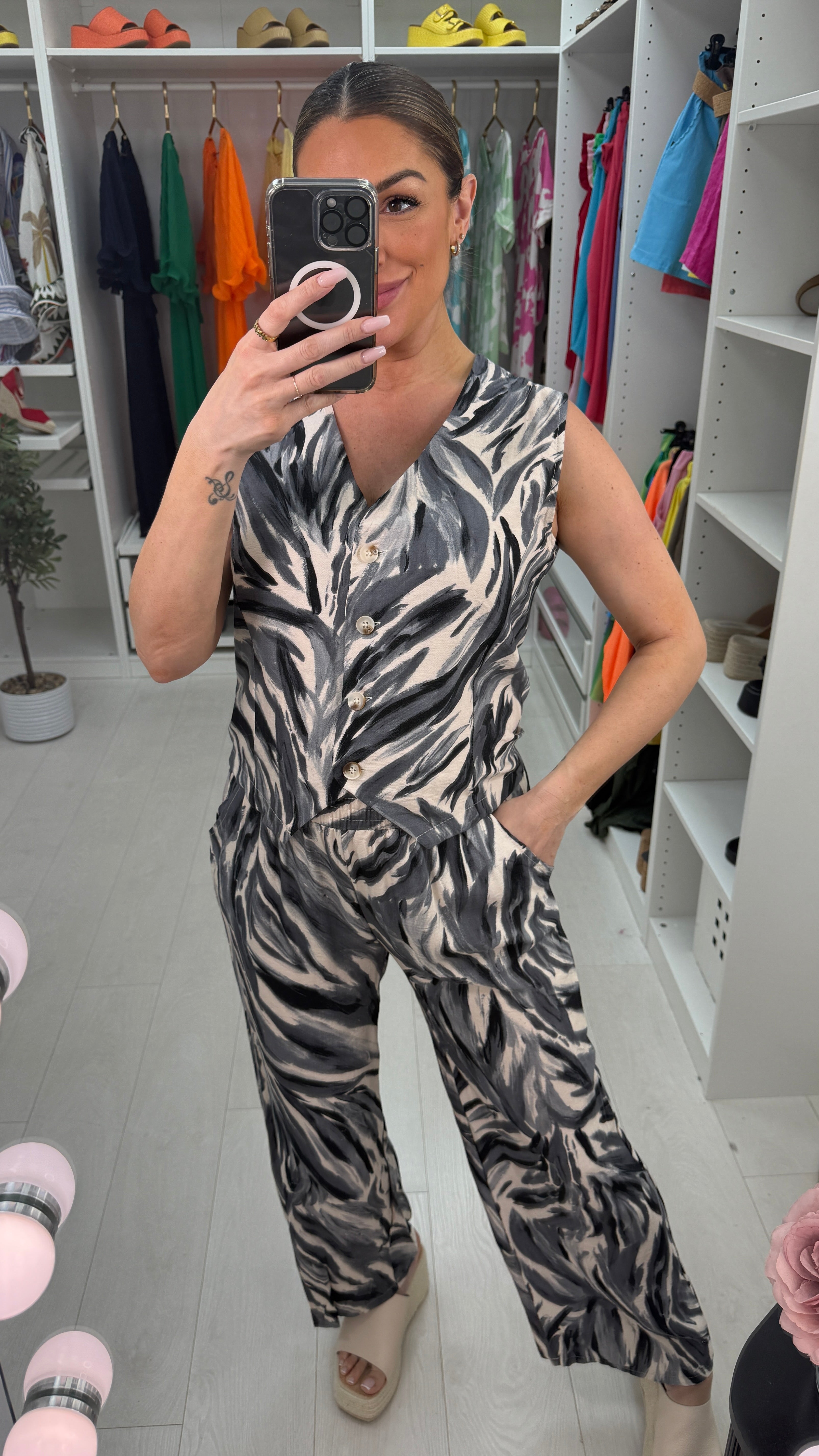 Neriah Abstract Print Waistcoat Co-Ord Set