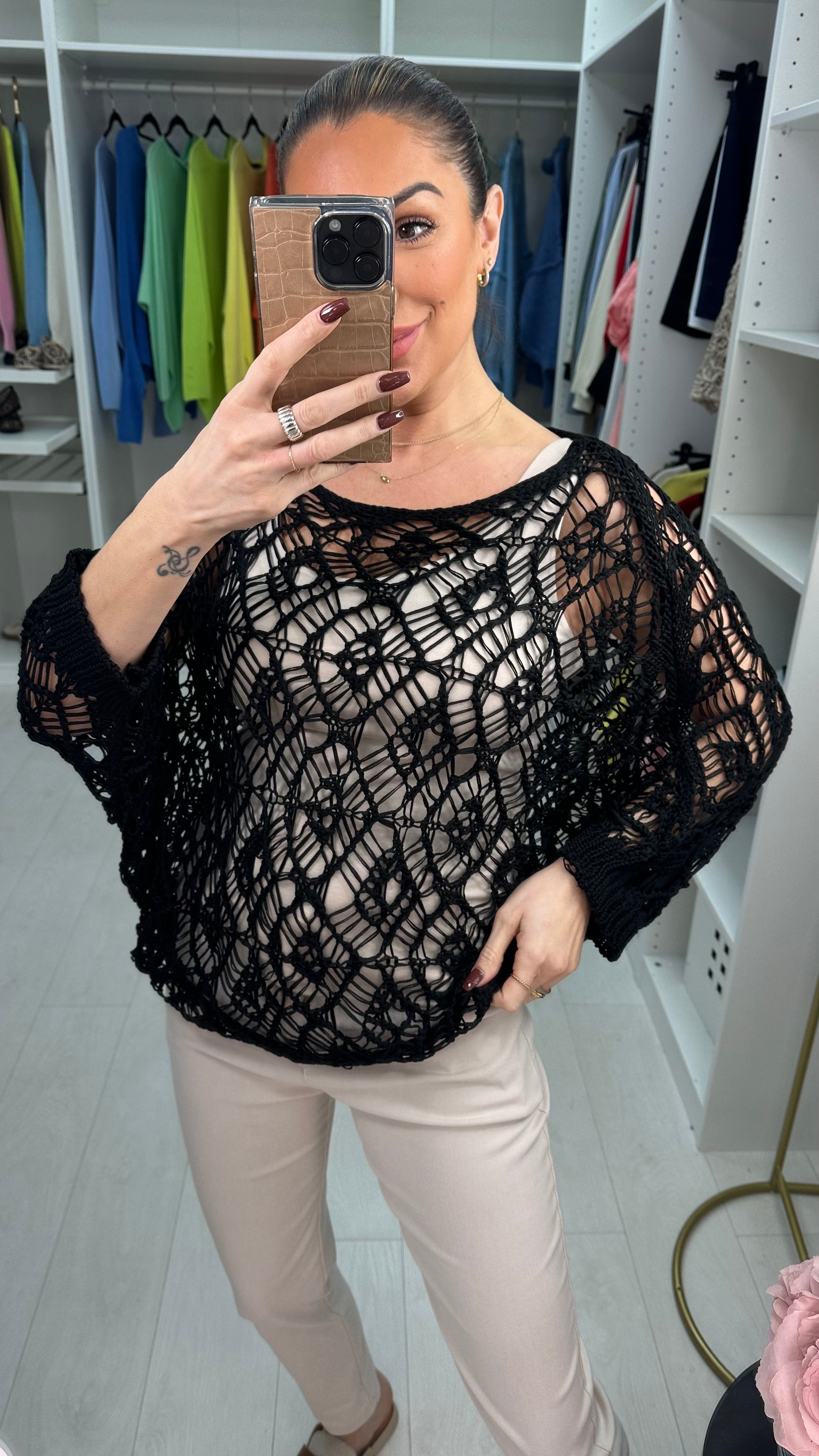 Sierra Plain Batwing Sleeve Crochet Top