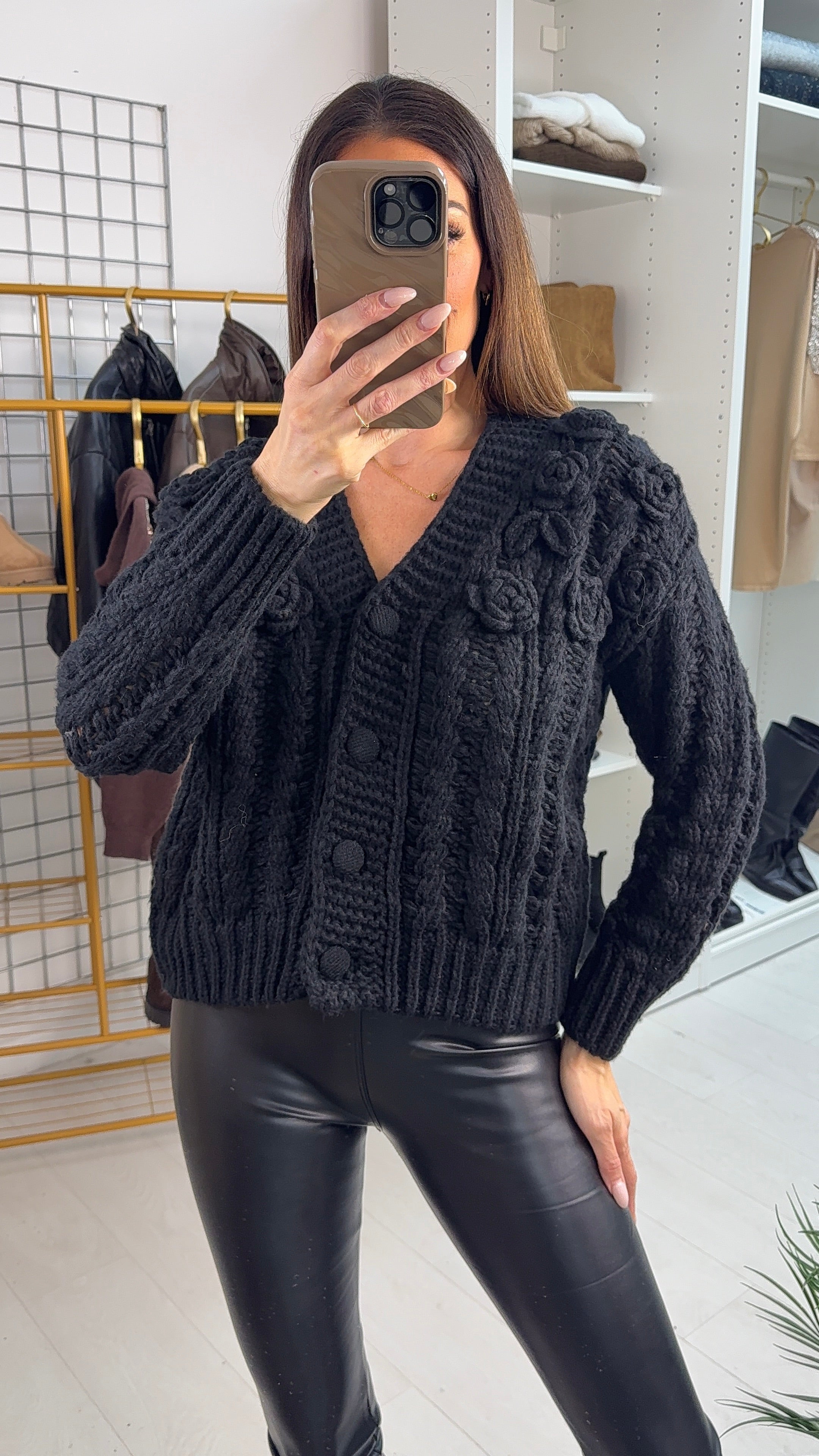 Lucy Chunky Floral Knitted Cardigan