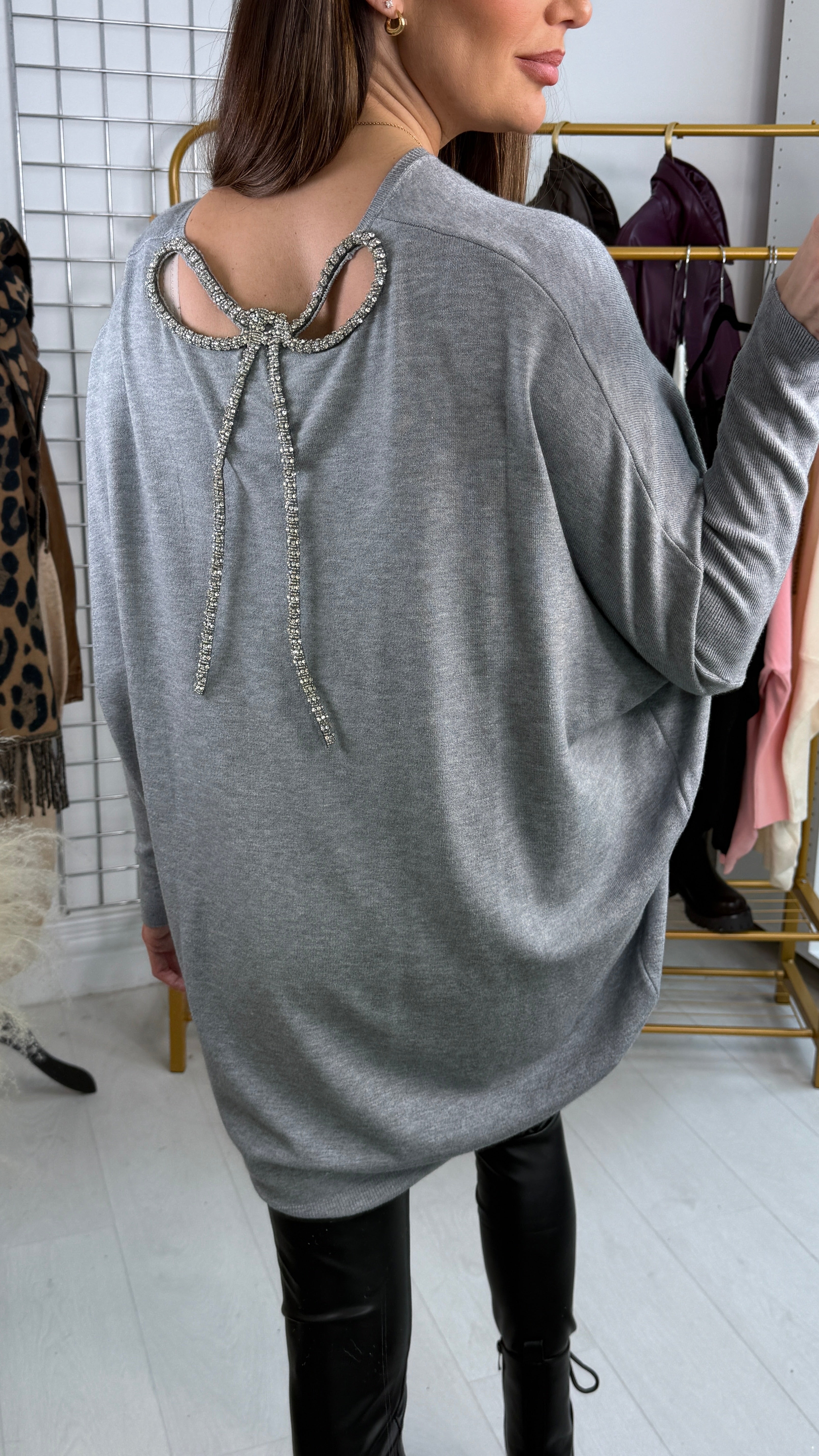 Olia Diamante Bow Back Loose Fit Jumper