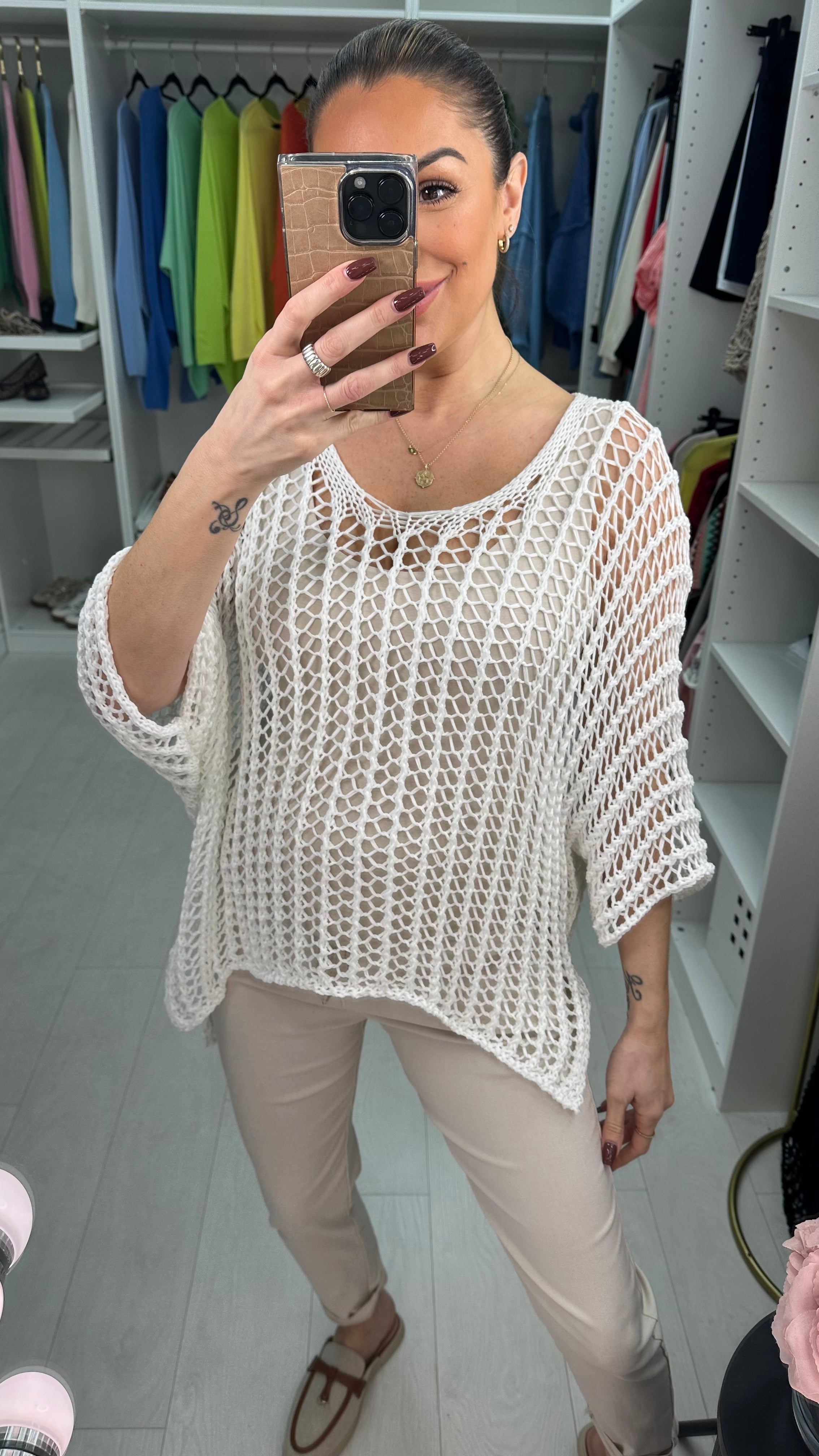 Katy Loose Fit Batwing Sleeve Crochet Top