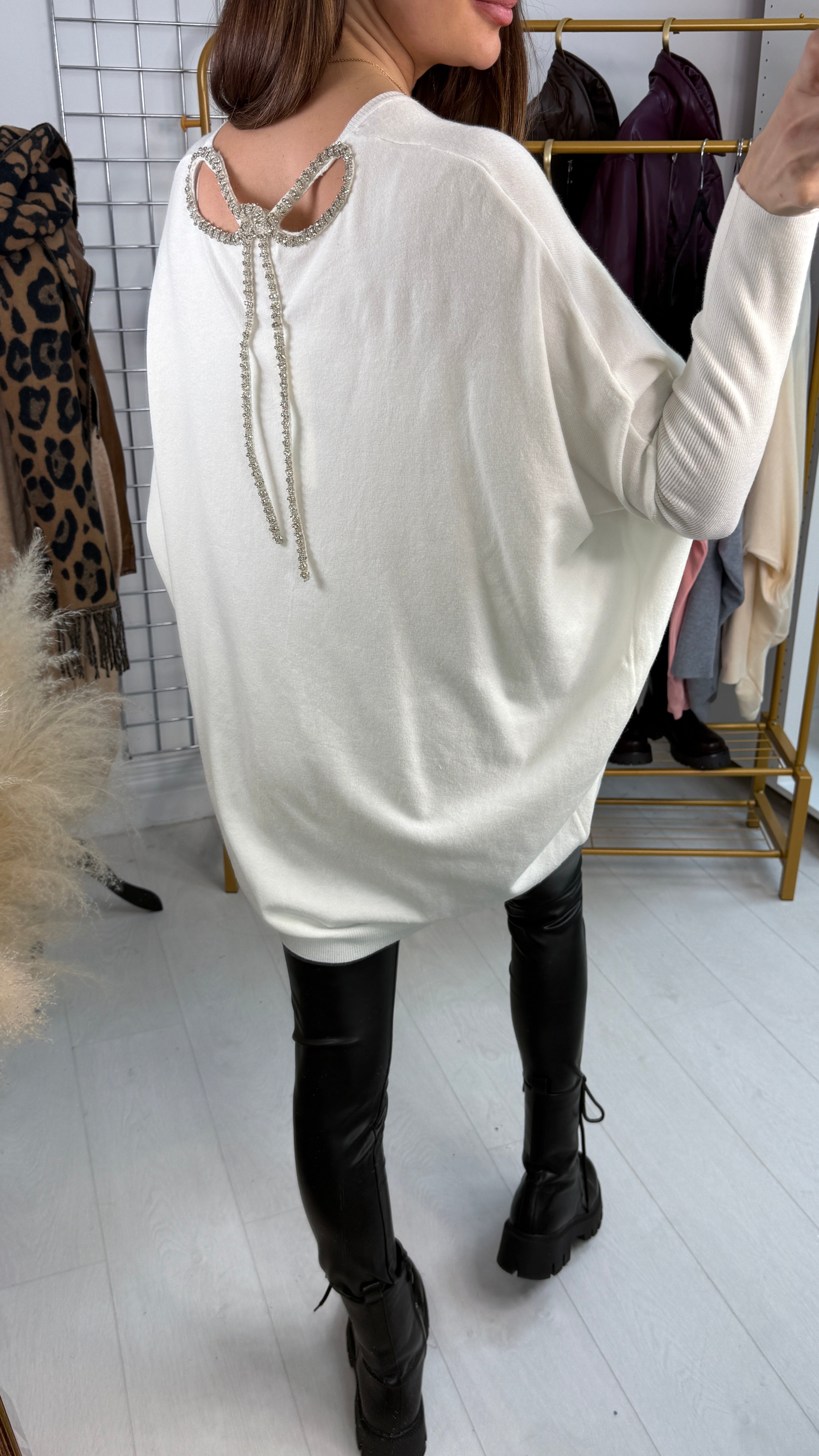 Olia Diamante Bow Back Loose Fit Jumper
