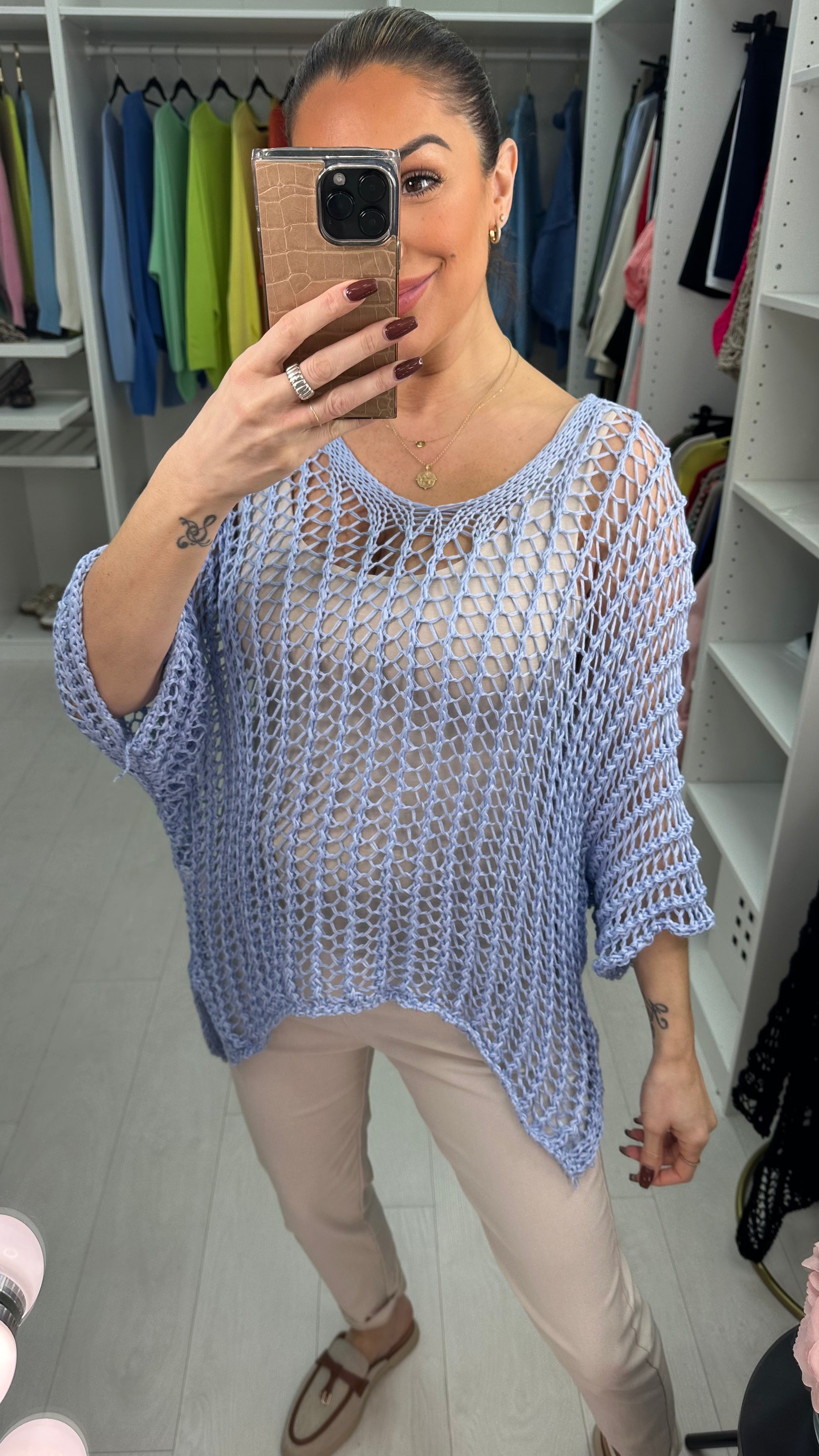 Katy Loose Fit Batwing Sleeve Crochet Top