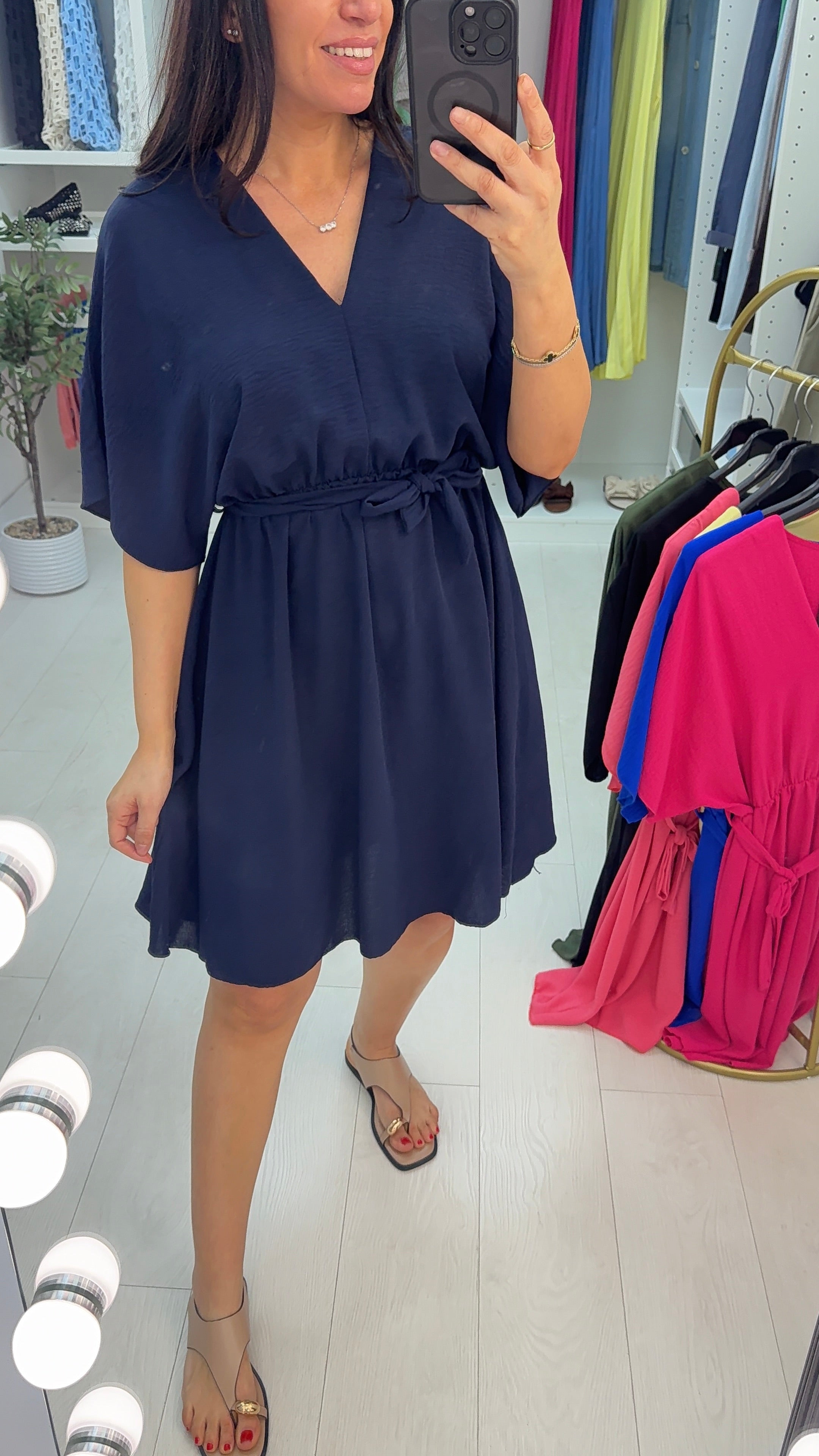 Merinda Plain Elasticated Waist Short Sleeve Dress