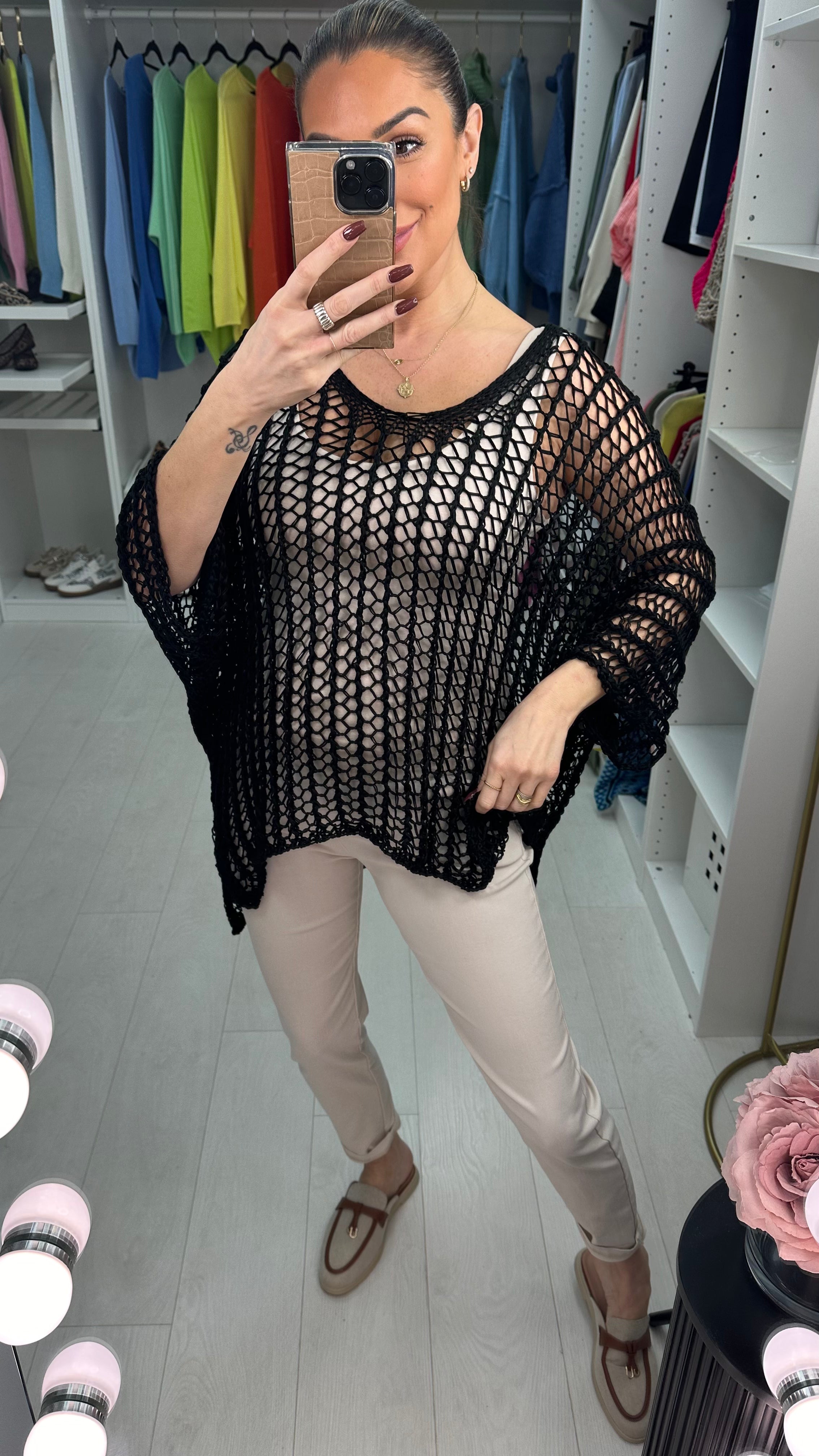 Katy Loose Fit Batwing Sleeve Crochet Top