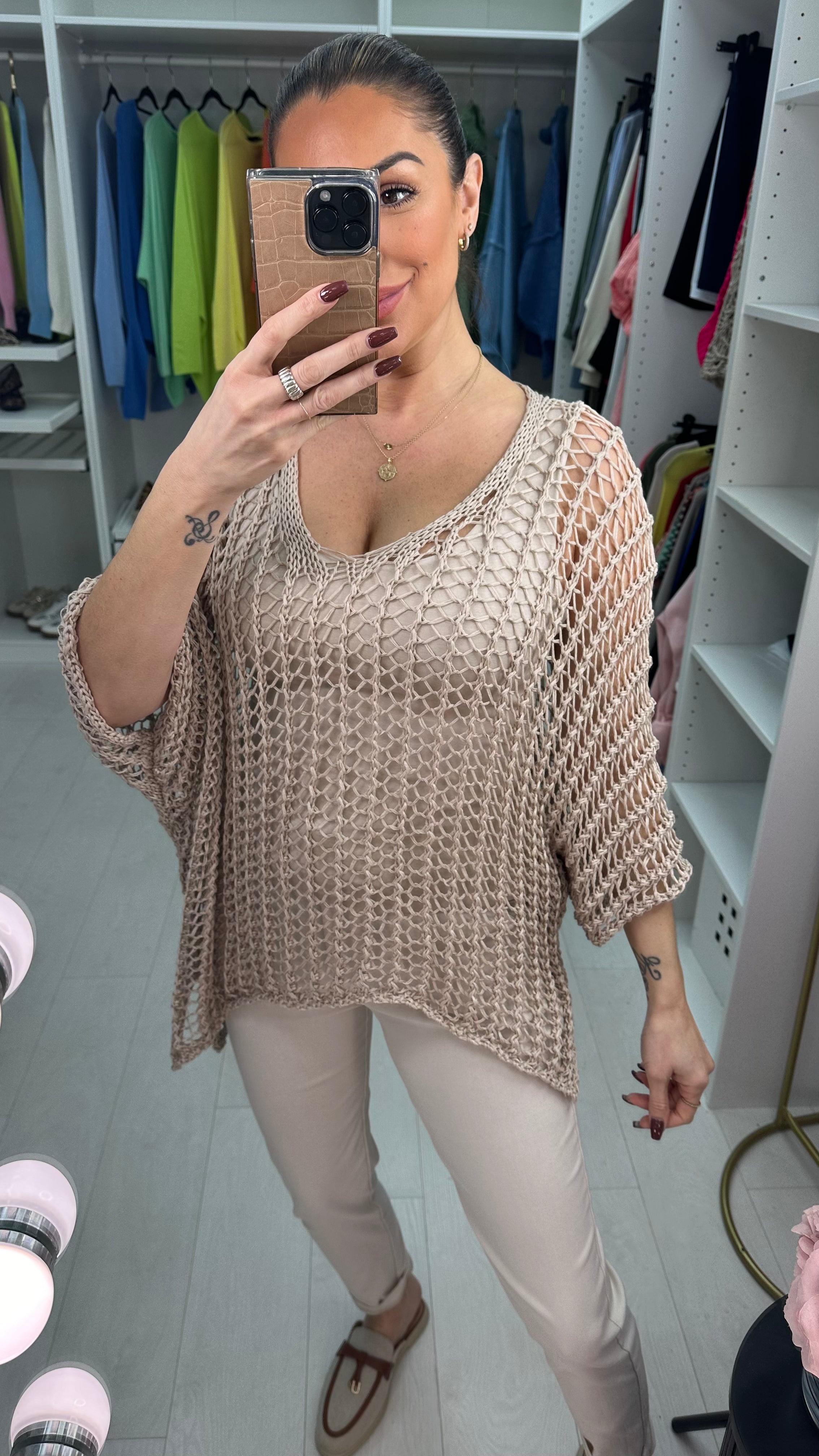 Katy Loose Fit Batwing Sleeve Crochet Top