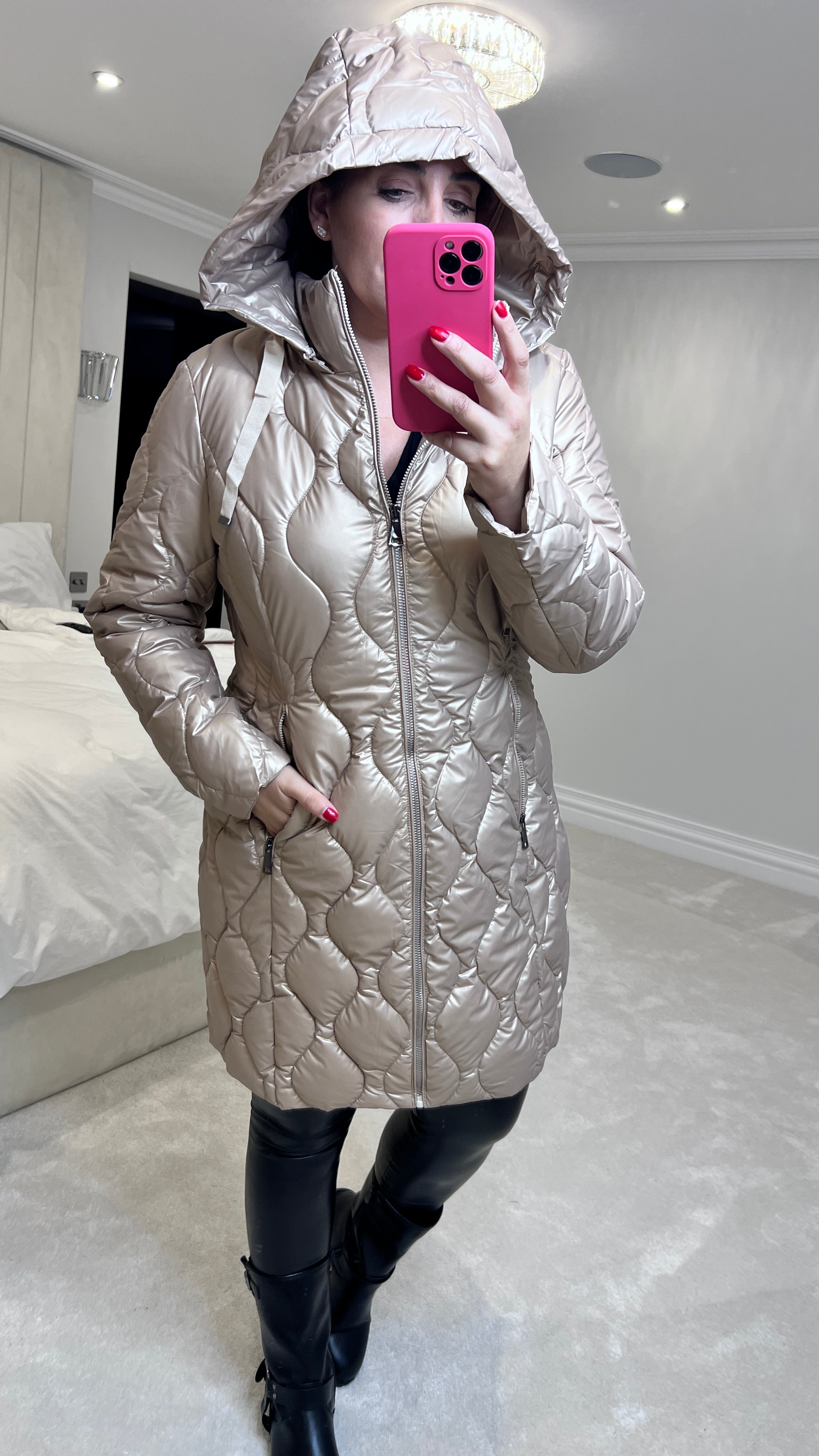 Giselle Pearl Champagne Quilted Padded Coat