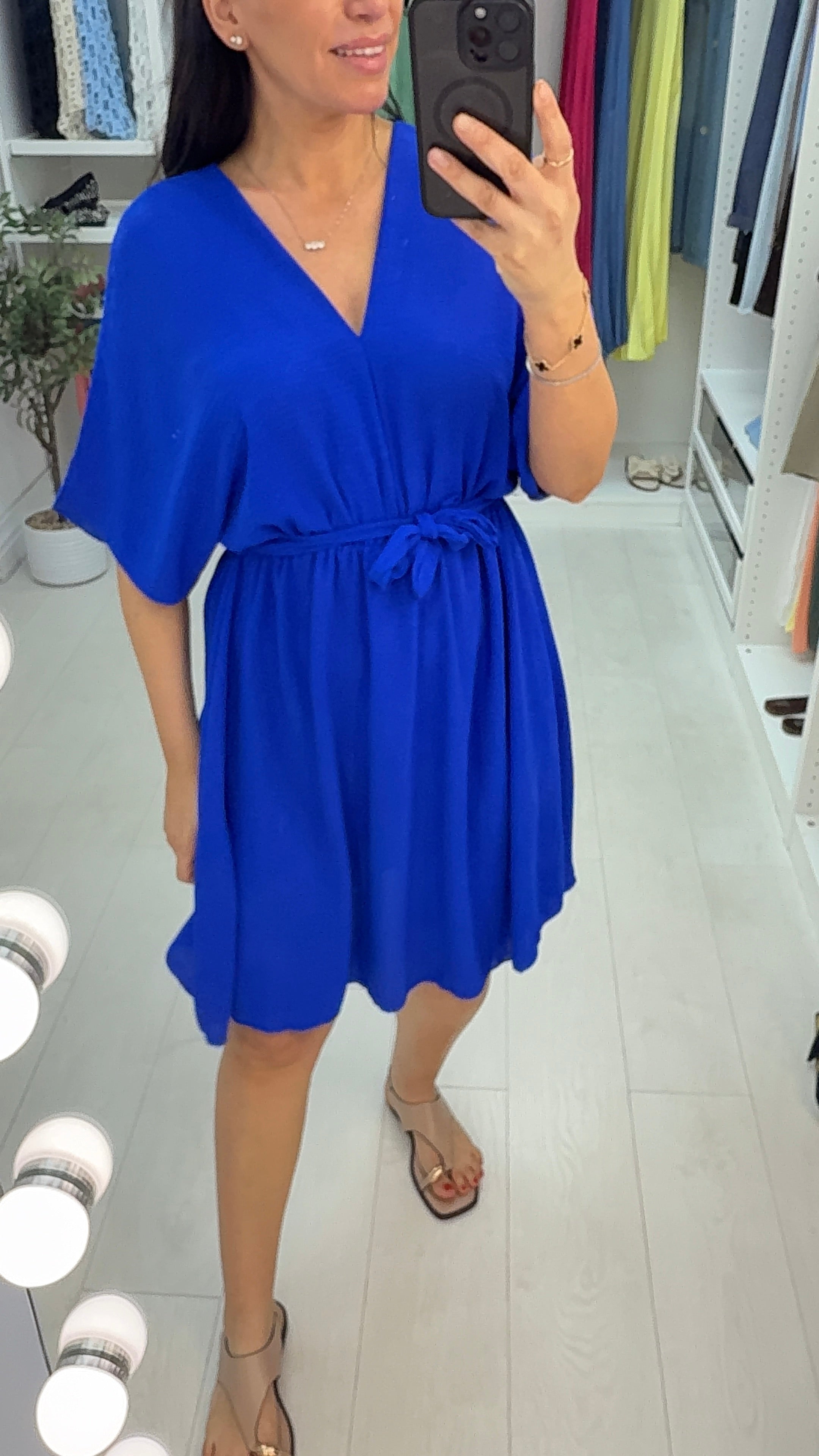 Merinda Plain Elasticated Waist Short Sleeve Dress