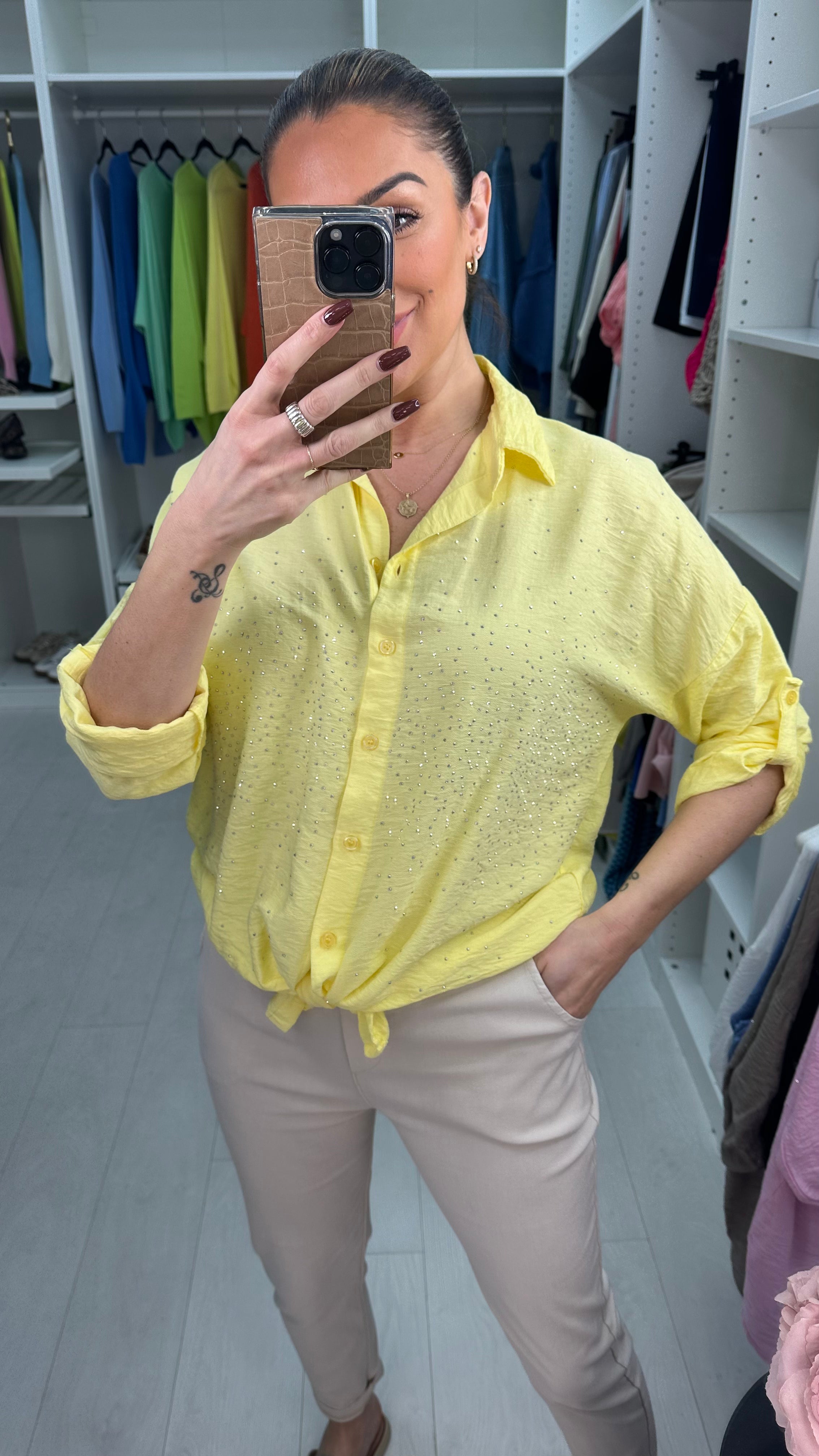 Melanie Crepe Diamante Detailed Shirt