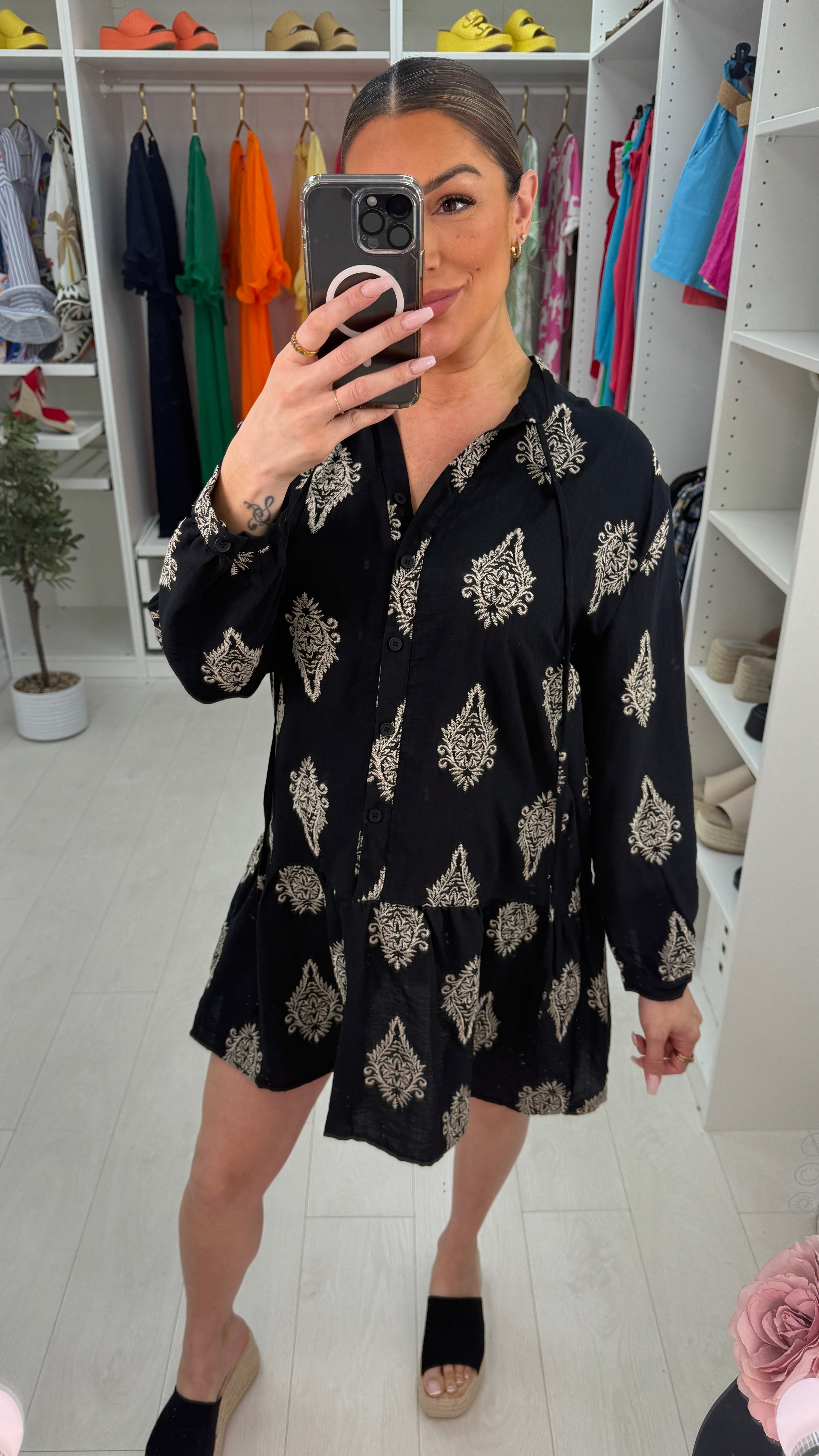 Vicenta Embroidered Detail Button Front Dress